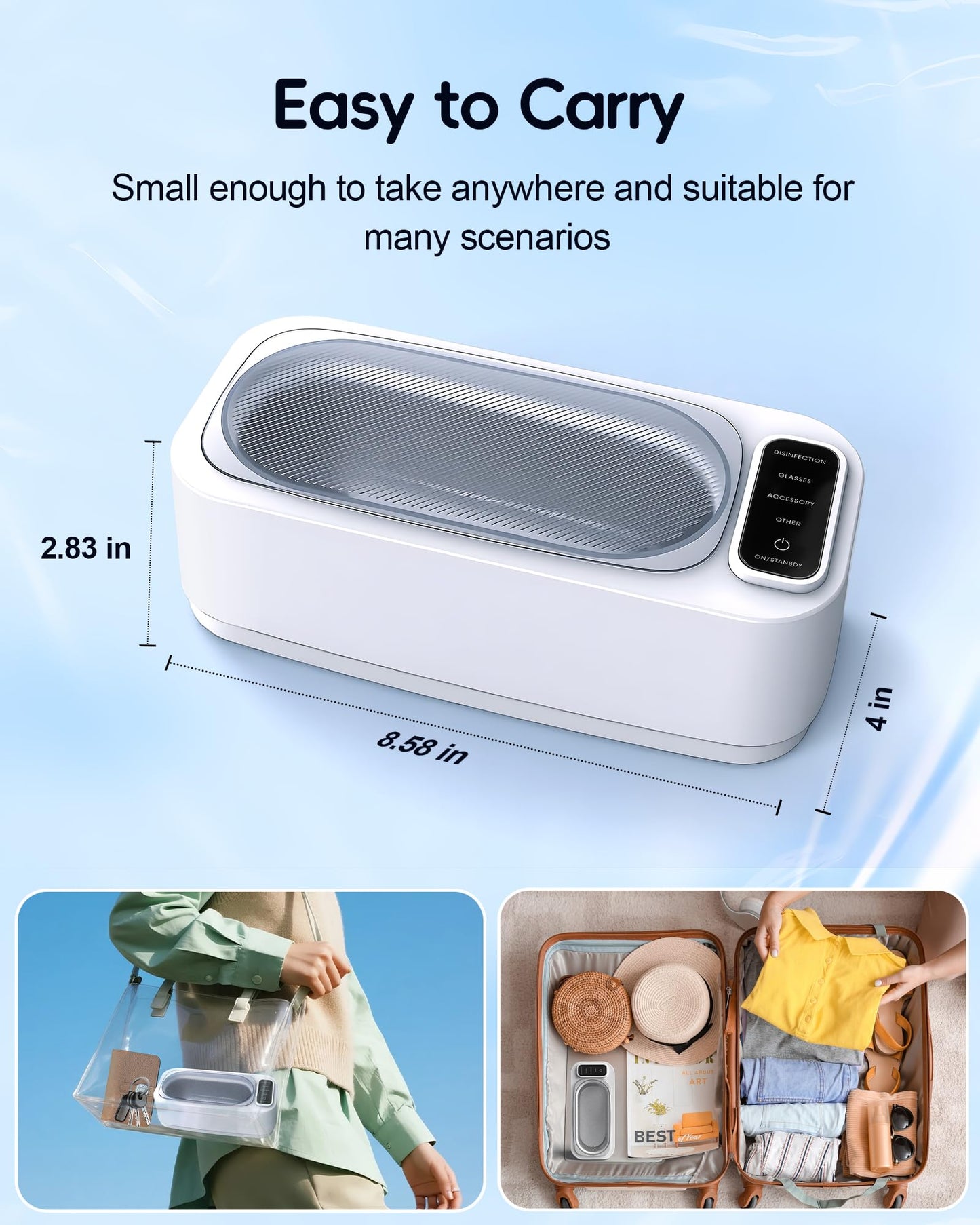 Ultrasonic Jewelry Cleaner Machine, 48KHz Ring Ultrasonic Cleaner, 4 Cleaning Modes - Suitable for Eyeglasses, Jewelry, Rings, Watchbands, Braces, Dentures, 13.5oz 304 Stainless Steel Tank for Gift
