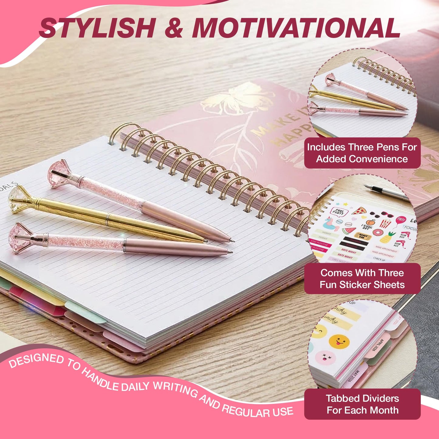 Votum 18 Month Hard Cover Planners/Calendars 10" x 10", January 2026 - June 2027 - Daily, Weekly & Monthly Organizer with Pens, Stickers, Sticky Notes, and a Sturdy Cover - Organized Chaos