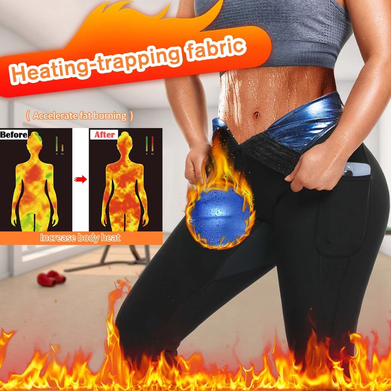 DYUAI Sauna Leggings for women High Waist Sauna Sweat Pants with pocket Compression Workout Legging Sauna Suit(WBH7006-01-S)