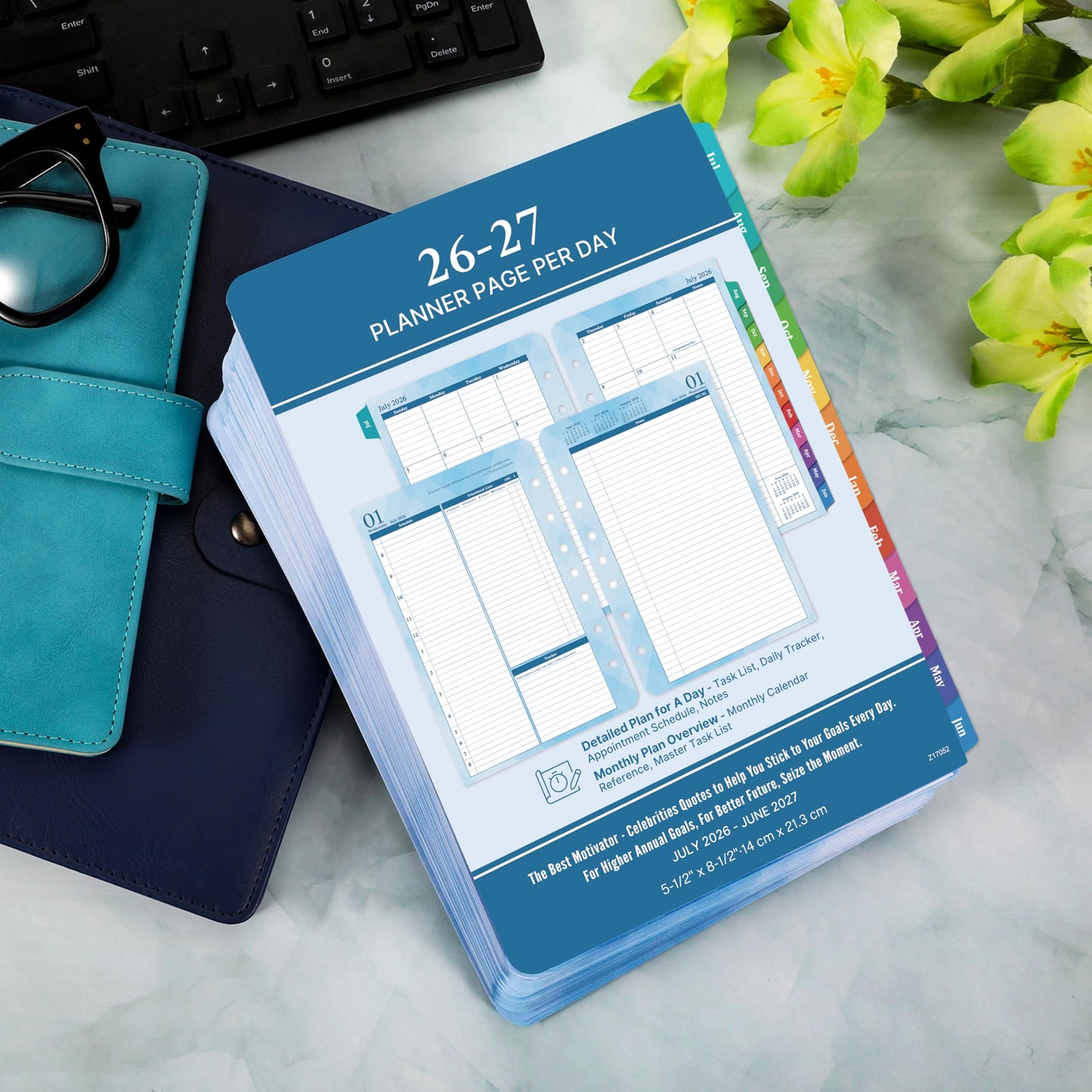 2026-2027 Planner Refills – Jul 2026 - Jun 2027, Two Pages Per Day Daily ＆ Monthly Planner 2026-2027, 5.5" x 8.4" Ring-Bound Organizer, Tabs, Quotes, Prioritized Task, Daily Tracker/Notes, Appointment Schedule