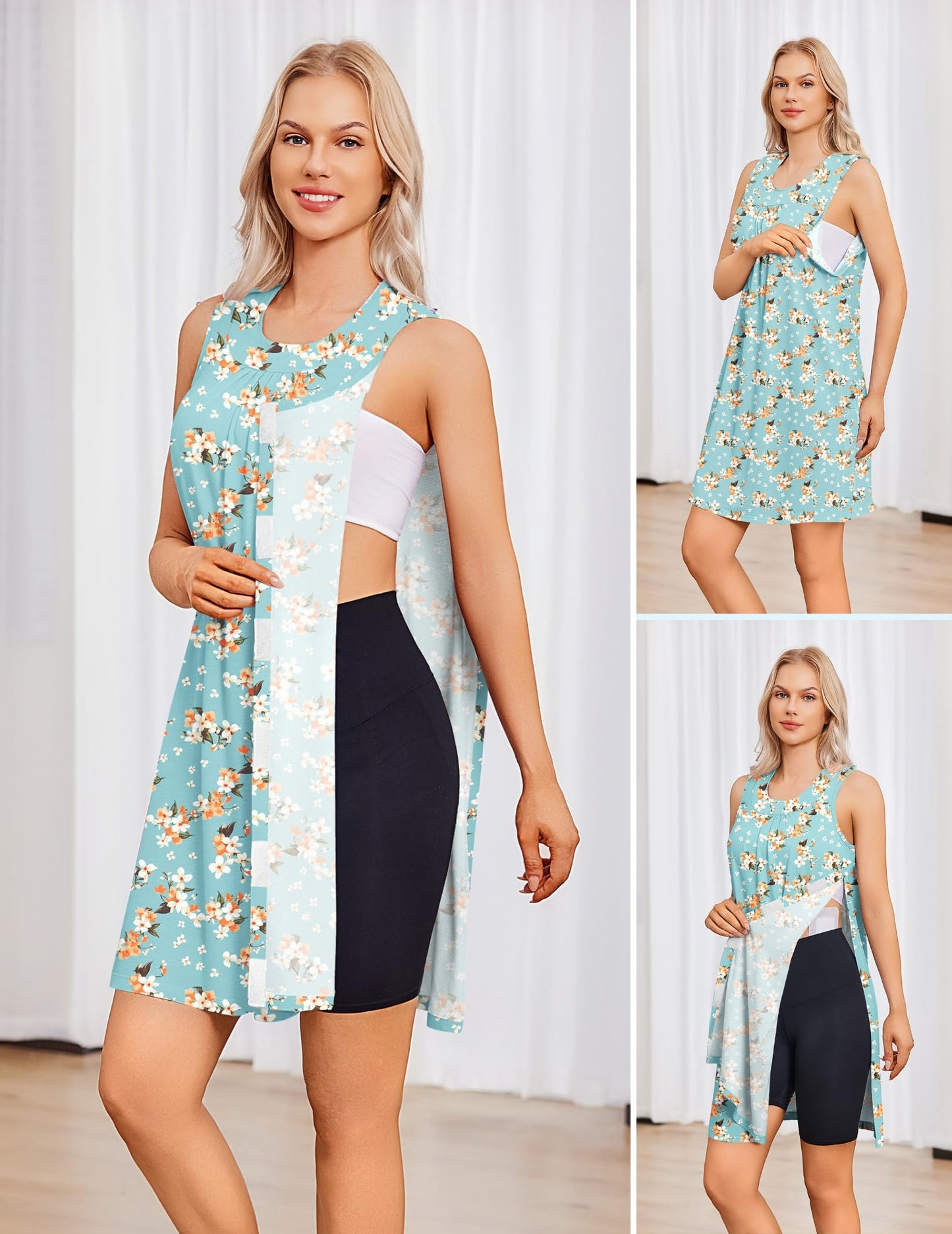 Deyeek Post Shoulder Surgery Dress Women Tearaway Sleeveless Dresses Full Open Adaptive Clothing for Port Access