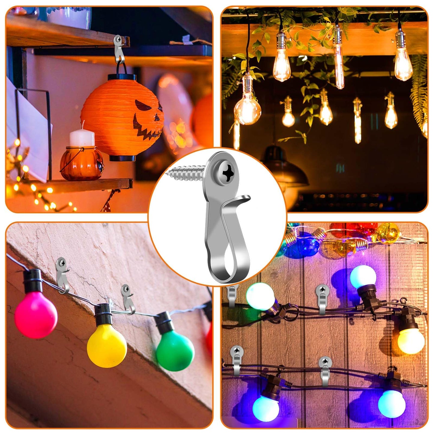 HiGift 36 Pack Light Hanger Hooks, Stainless Steel Screw in Hook for Hanging Outdoor Lights, Rope Light Clips for Christmas and Holiday Decor, Wire and Fairy Led Lights, Silver