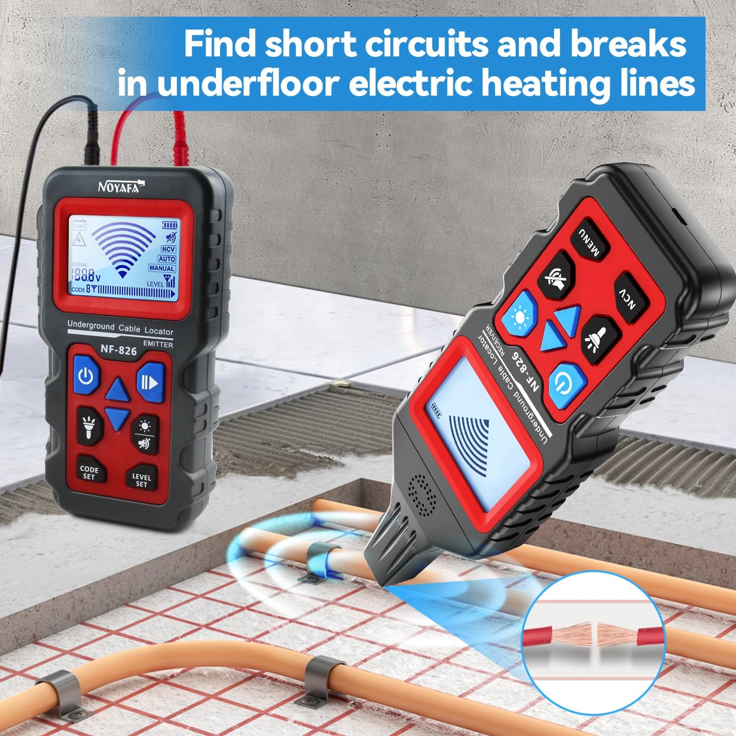 NOYAFA NF-826 Underground Cable Locator Wire Tracker, for Dog Fence Cables Irrigation, Wall and Underground Pipeline Wire Detector, Advanced Circuit Breaker Finder for Wall and Underground Cables