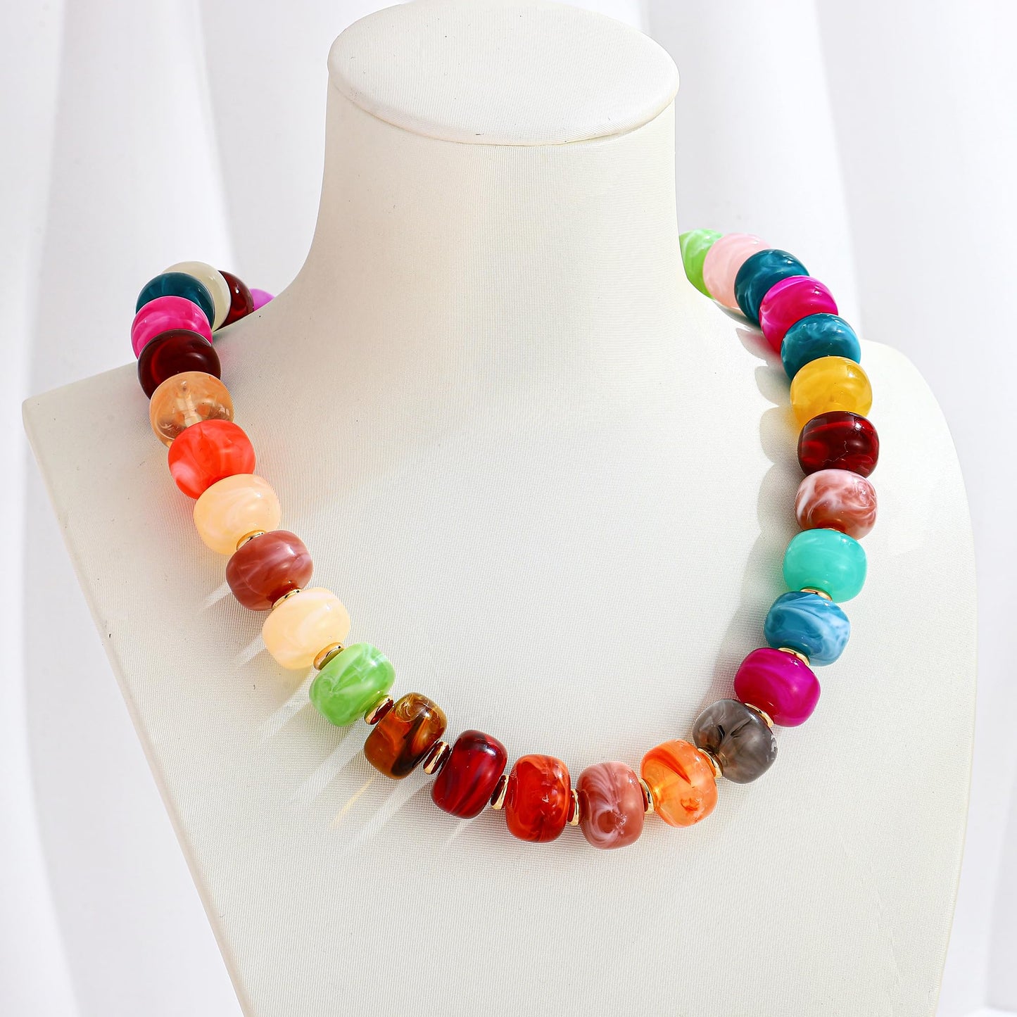 WOWORAMA Colorful Beaded Necklaces for Women Multicolor Acrylic Resin Beads Choker Necklace Trendy Statement Chunky Necklace Boho Summer Holiday Jewelry