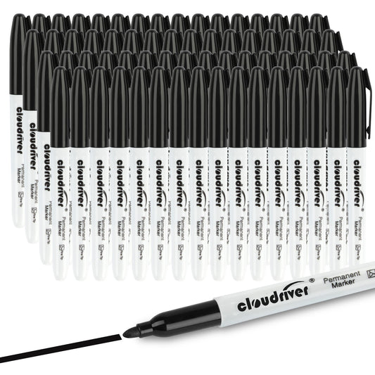 cloudriver Permanent Markers, 148 Pack Black Permanent Markers Set, Fine Point, Bulk Permant Markers Work on Wood, Plastic, Metal, Stone, Glass
