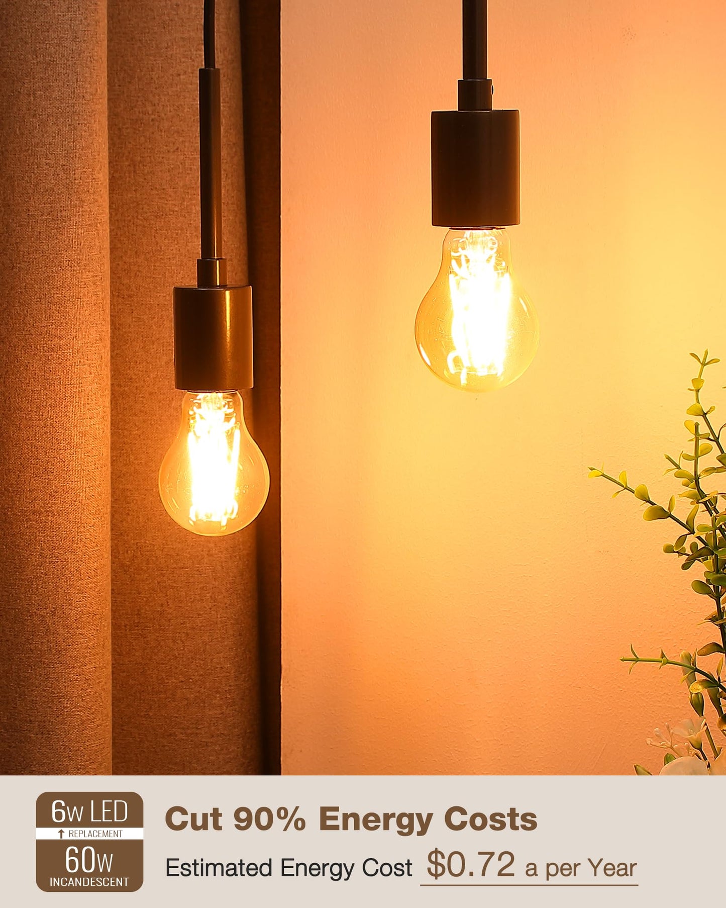 Lafoy A19 Amber 2200K Soft Warm E26 Light Bulbs, Dimmable Vintage LED Edison Bulbs 60 Watt Equivalent, 550 Lumen Medium Base Lightbulbs, Antique Old-Fashioned Style 60W Replacement, 120V 12 Pack