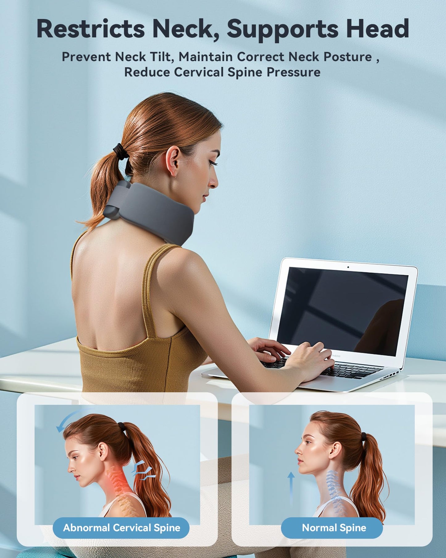 BETOVIN Neck Brace for Sleeping, for Relief Neck Pain and Provide Support Soft Cervical Collar, Neck Support Keep Vertebrae Stable & Aligned Relief of Cervical Spine Pressure Gray (Large Size)