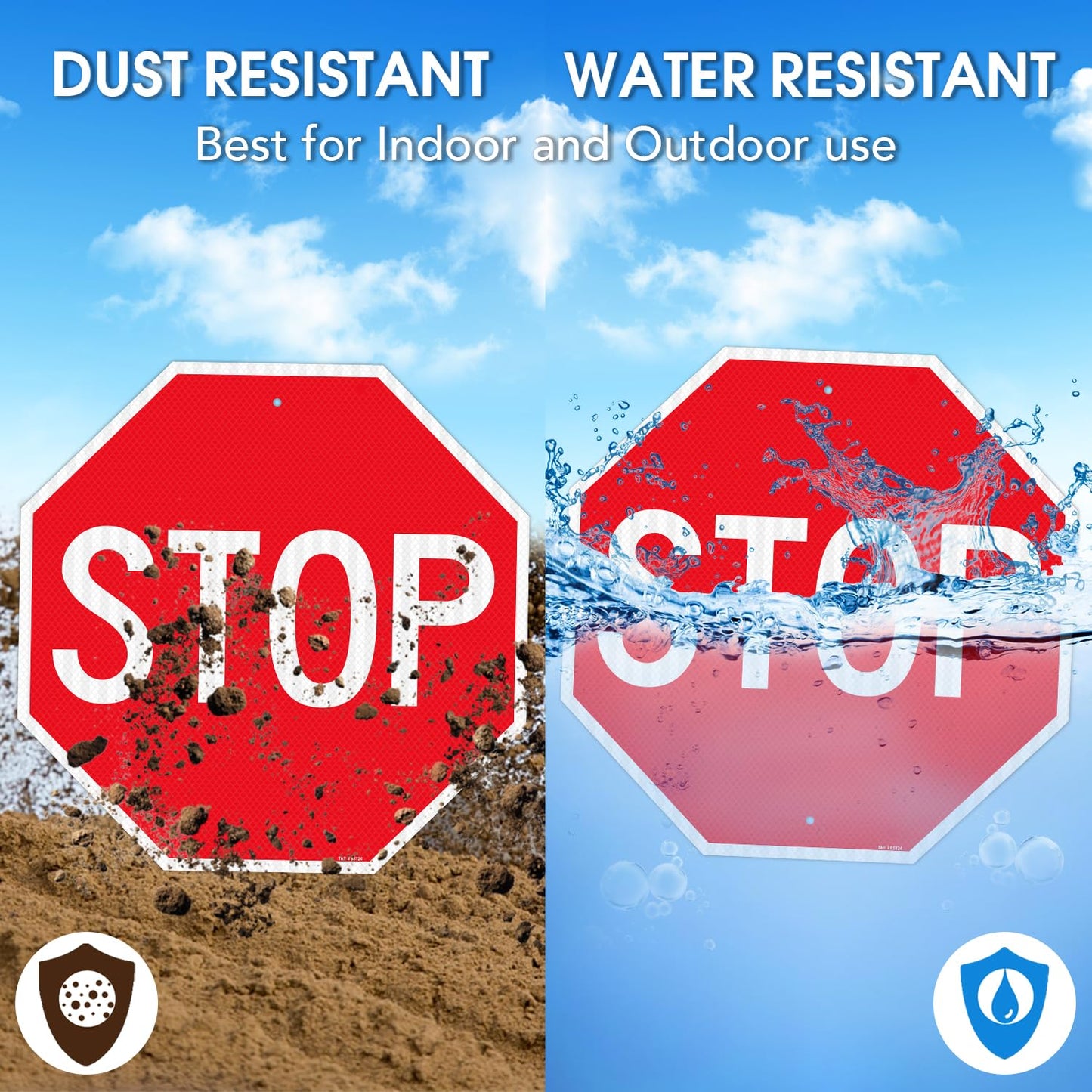 T&R (2 Pack) Large Stop Sign Street Road Sign 24 x 24 Inches. Engineer Grade Reflective Sheeting, Rust Free Aluminum, Weather Resistant, Waterproof, Fade Resistant, 2 Pre-drilled Holes