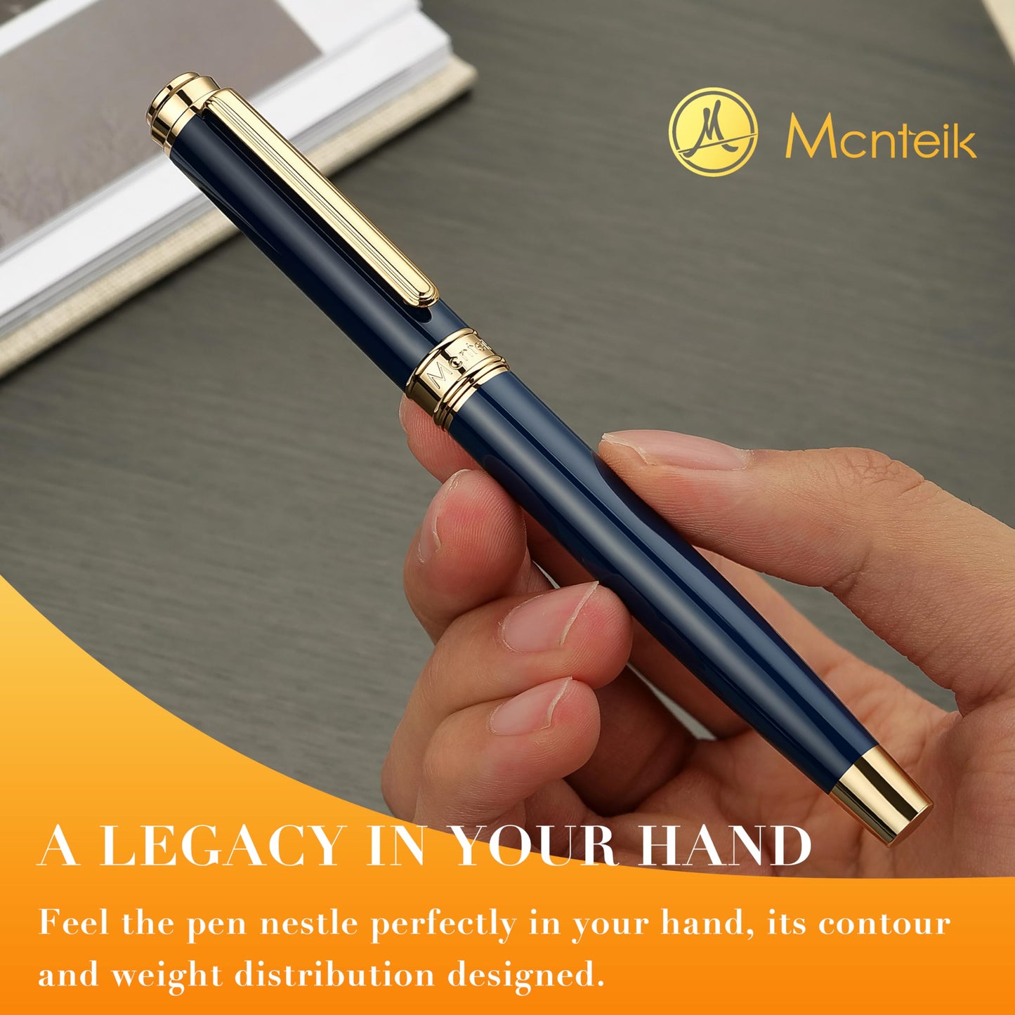 MCNTEIK 317 Fountain Pen,Stunning Luxury Piano Lacquer,18K Gilded Nib(Fine),Gorgeous 24K Gold Finish, Ink Converter,Best Gift for Men&Women-Elegant,Executive,Nice Pens for Writing, BU-F