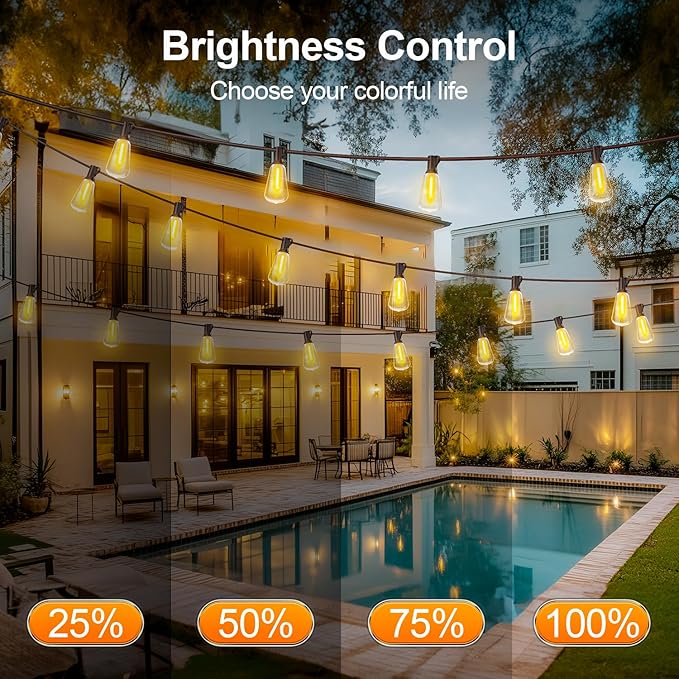 Outdoor Lights String Patio Outside - 100ft 30M LED Waterproof Light - Hanging Lighting ST38 Shatterproof Edison Bulb Deck Backyard Gazebo Balcony Party Bistro Cafe Pergola Garden Yard Porch Dimmable