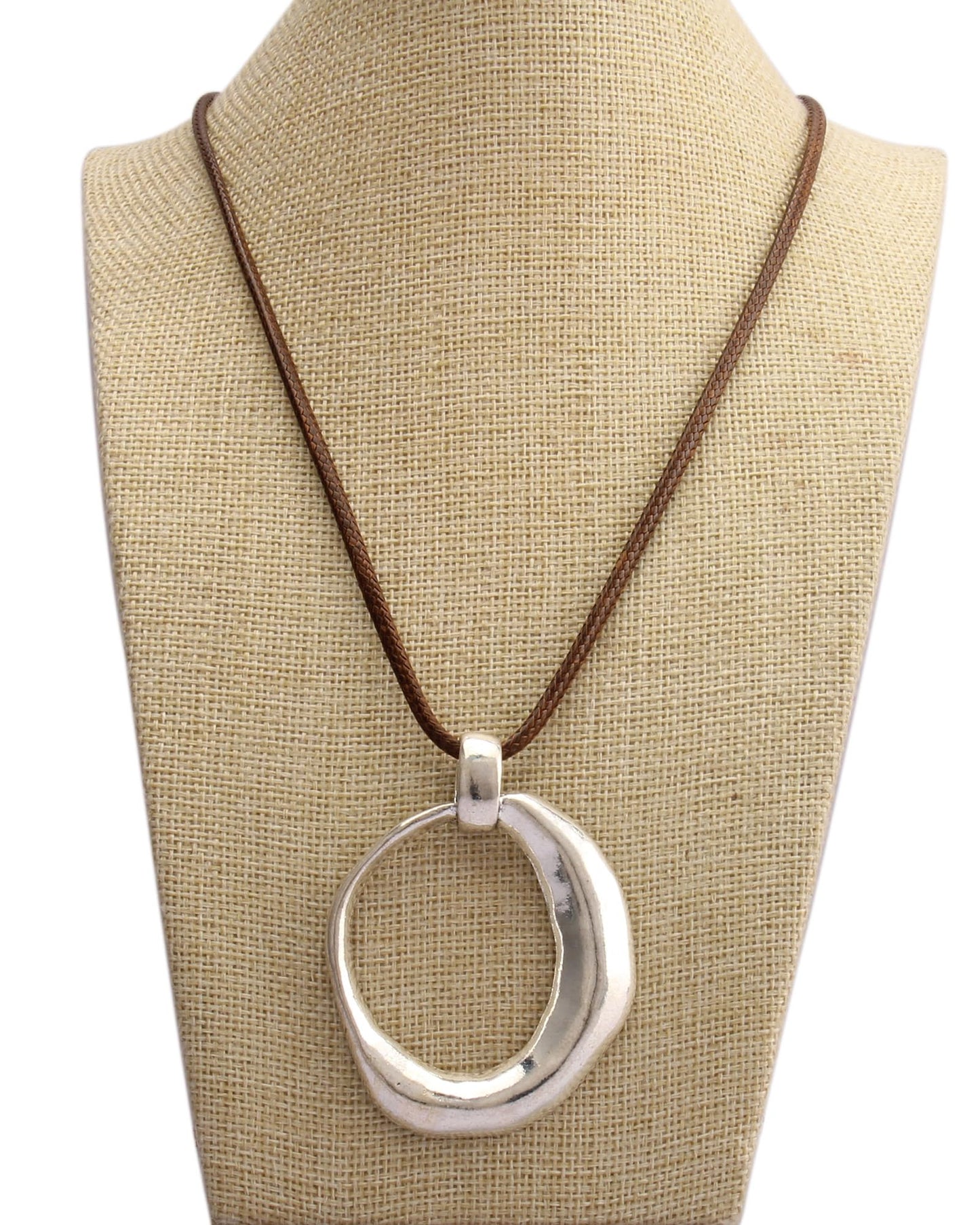 joymiao Boho Necklace for Women Silver Pendant Necklaces Chunky Circle Necklace Leather Cord Necklace Retro Style Jewelry