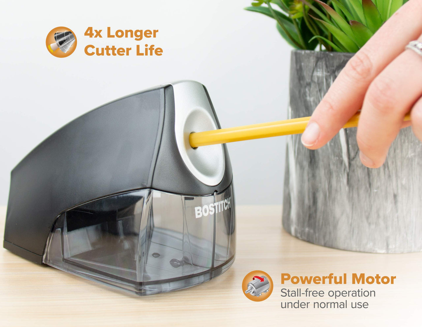 Bostitch Office Electric Pencil Sharpener, Heavy Duty Powerful Stall-Free Motor, High Capacity Shavings Tray, for Office or Classroom, Black