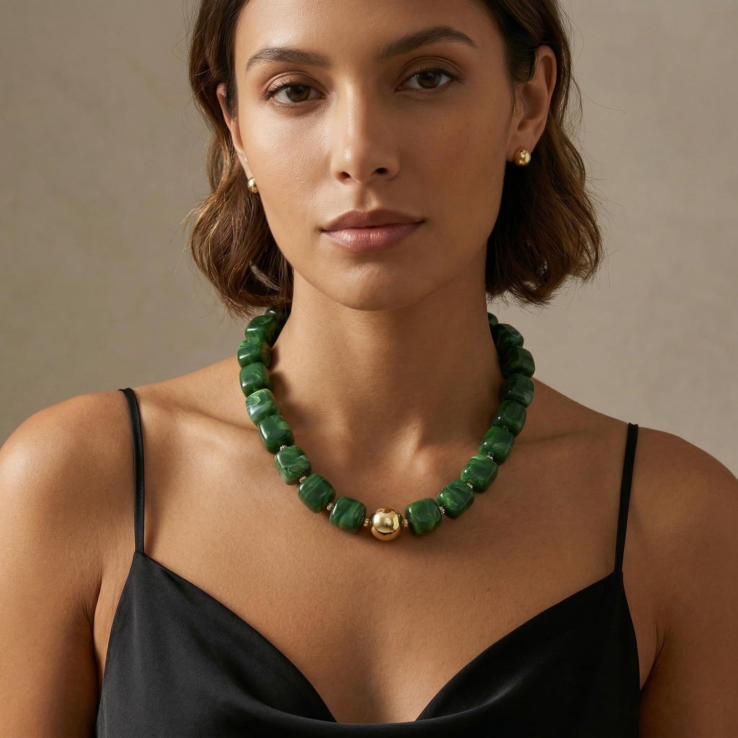 BREPINE Dark Green Chunky Necklaces for Women Multicolored Large Square Resin Beads Necklace Trendy Bold Statement Beaded Summer Candy jelly Vacation Choker