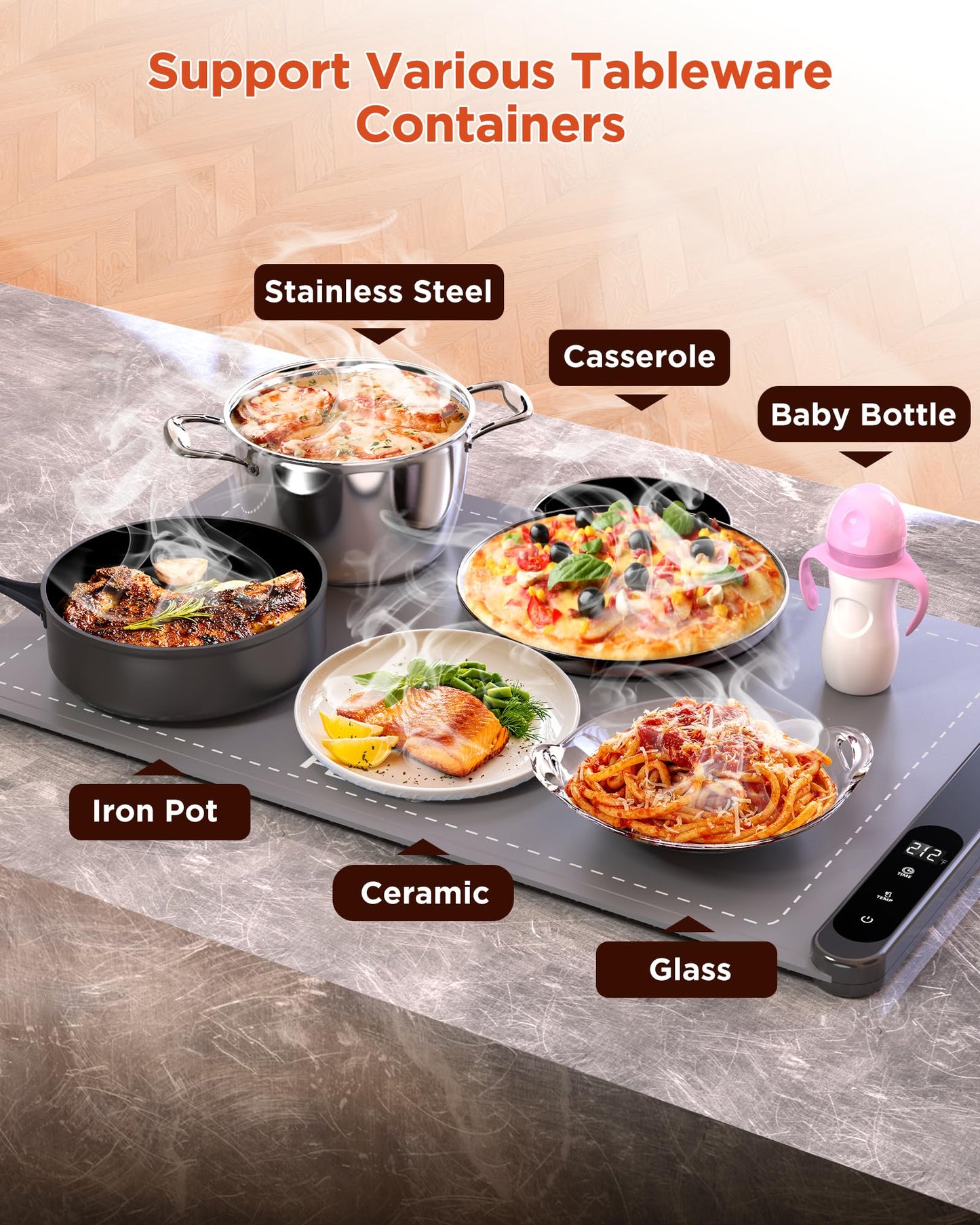 FEPPO Food Warming Mat, Upgrade High-tech Heating System, Fast Full Surface Electric Warming Tray with 6 Level Adjustable Temperature and 6 Hours Timer, Roll Up Food Warmers for Parties Buffet