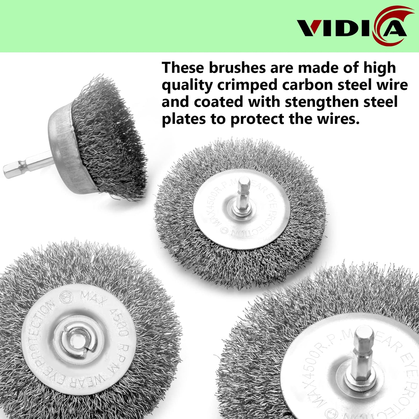 VIDICA Wire Brush Set 20 Pcs, 1/4 Inch Hex Shank Wheel for Drill, Carbon Steel Brush Set for Cleaning Rust