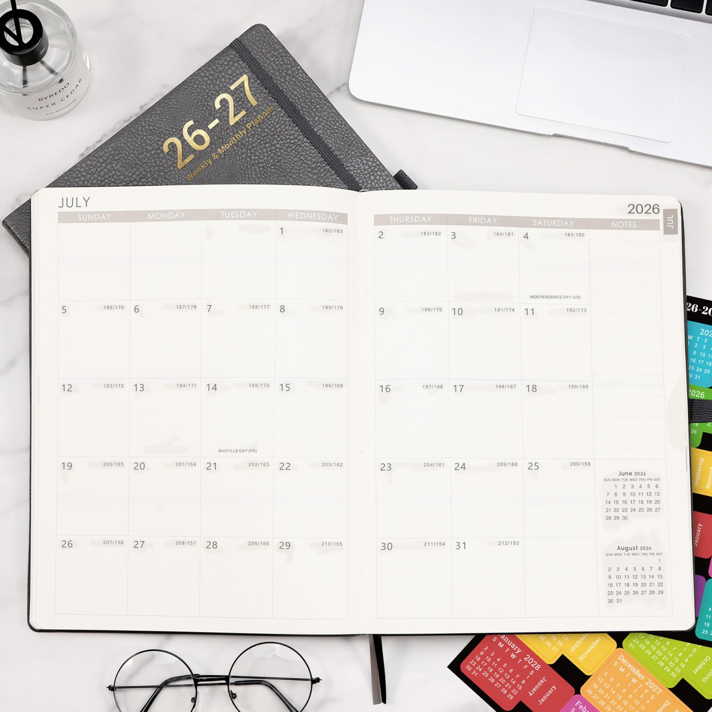 Planner 2026-2027 - Planner Weekly and Monthly 2026-2027, Jul 2026 - Jun. 2027, 8.5" x 11", Academic Calendar, Leather Cover Planners with Thick Paper, Back Pocket with Notes Pages - Grey