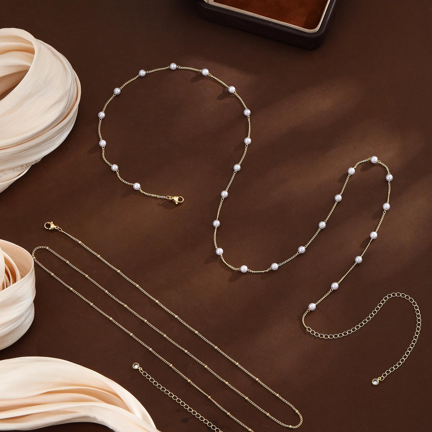 JIKASI 14K Gold Plated Waist Chain for Women Dainty 2Pcs Layered Belly Chain Beaded Pearl Body Chain Belt Set Waterproof Summer Beach Bikini Jewelry Accessories Adjustable Waist Beads Gift