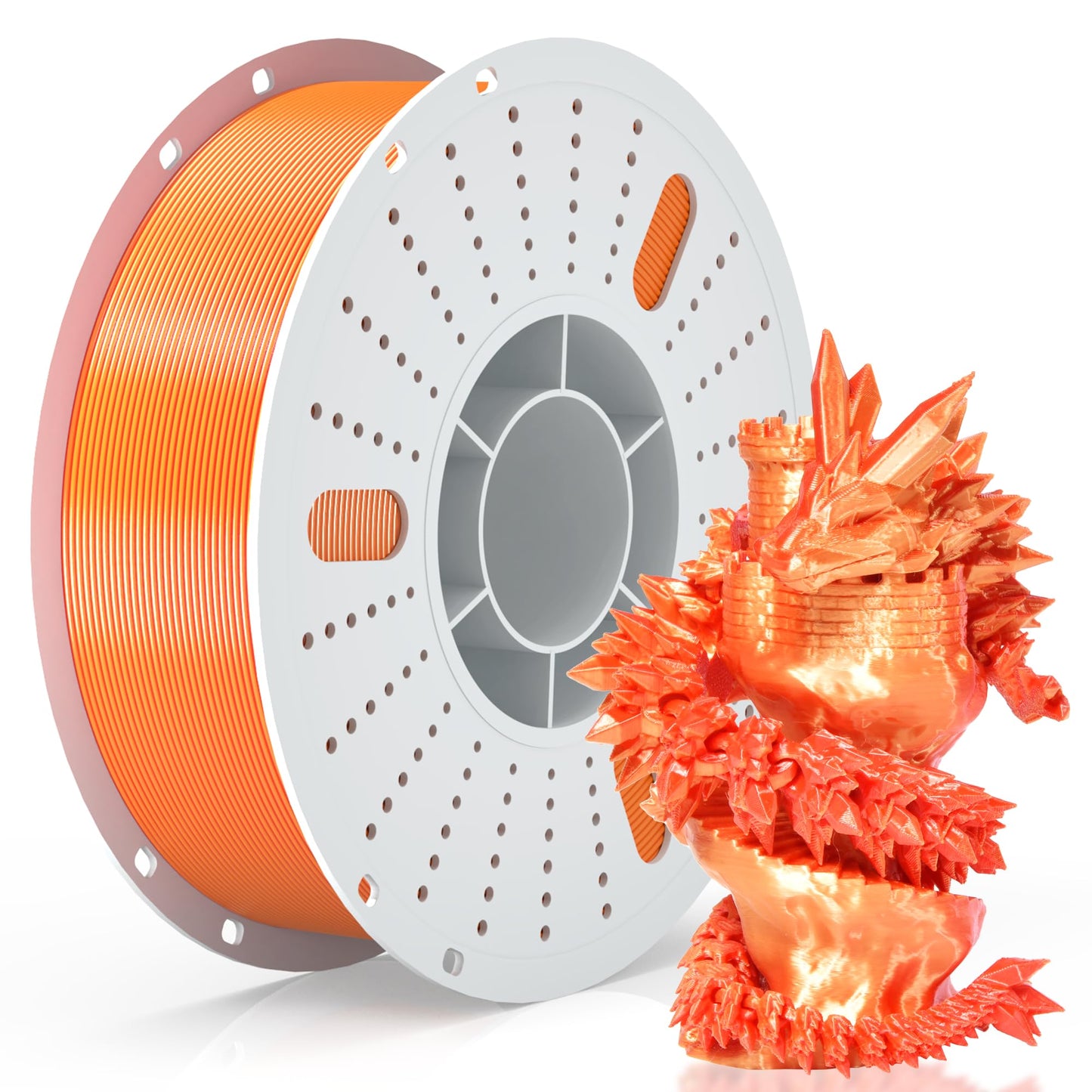 PINBALL Silk PLA 3D Printer Filament 1.75mm Shiny Silk Dual Color Filament 3D Printing PLA Filament Dimensional Accuracy +/- 0.02mm 1 KG Silk Dual Color Golden-Red