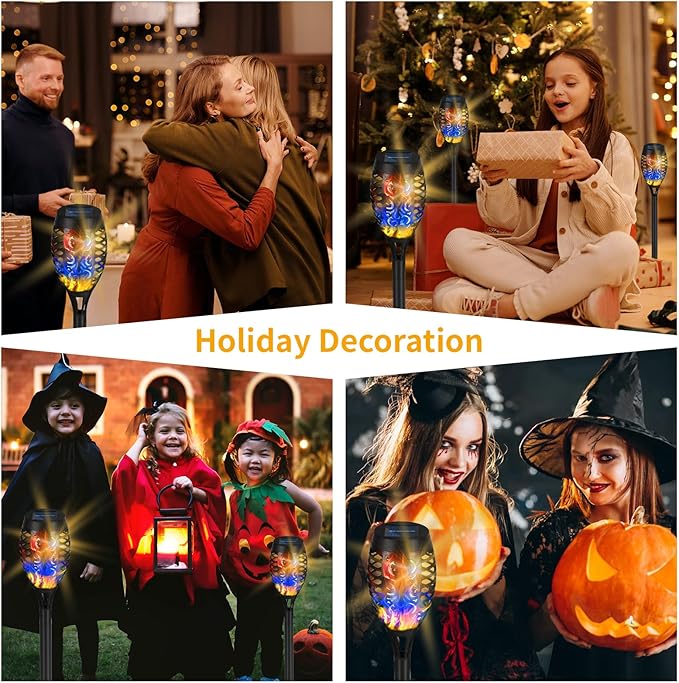 Solar Torch Lights, 6 Pack with Colorful Flickering Flame, Waterproof Tiki Torches for Outside Pathway Decorations