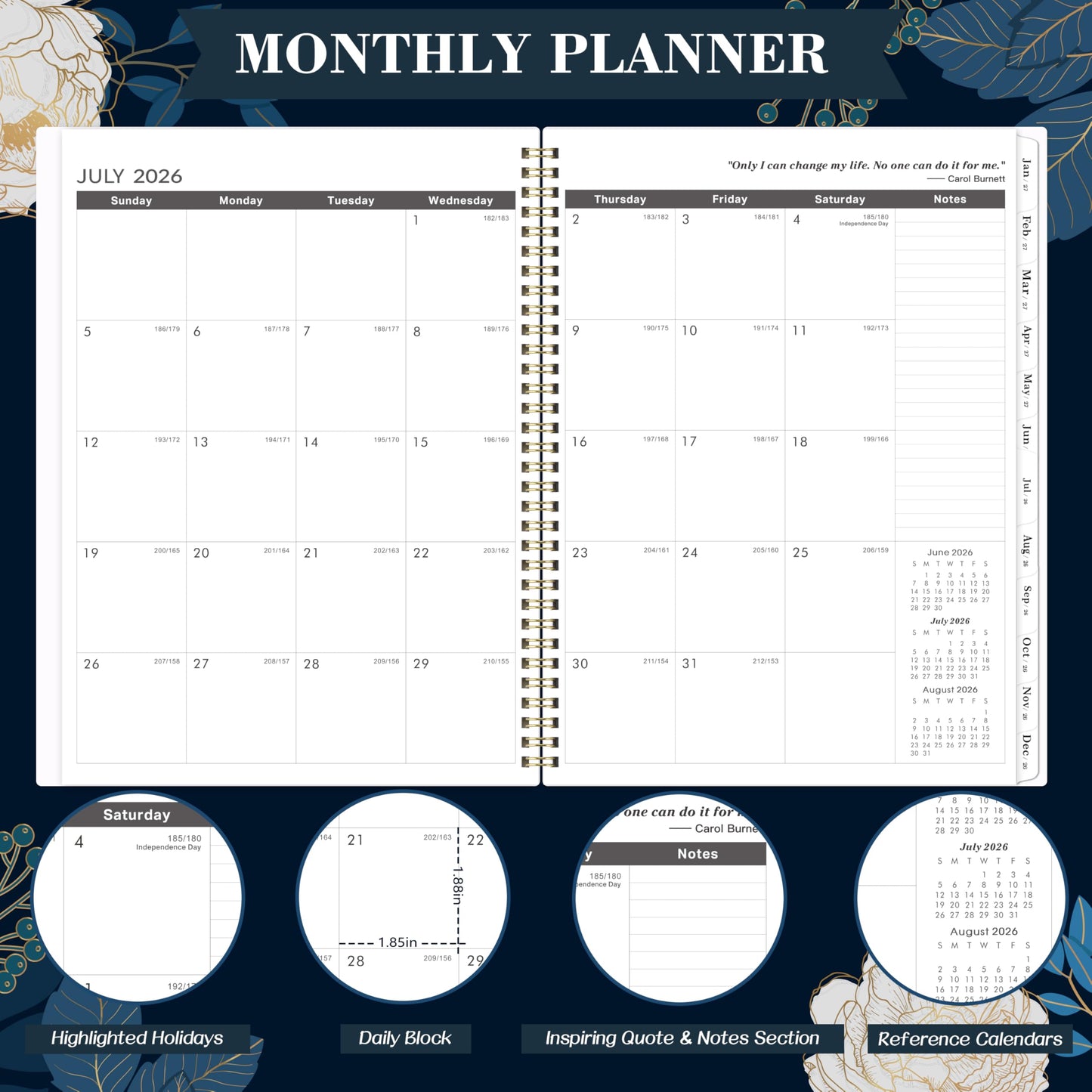 2026-2031 Monthly Planner - 5 Year Planner/Calendar 2026-2031, 11" x 9", 2026 Calendar Planner, Jul 2026 - Jun 2031, Tabs, Back Pocket, Holidays, Twin-Wire Binding, Note Pages