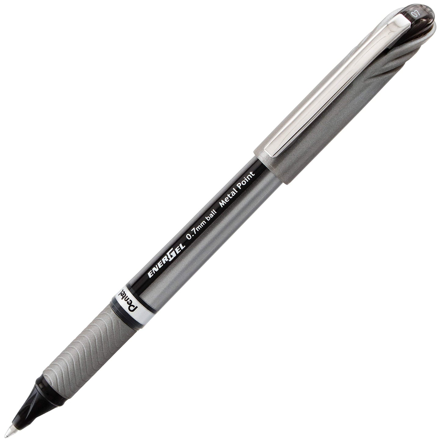 Pentel EnerGel NV Liquid Gel Pen, (0.7mm), Medium Line, Capped, Metal Tip, Black Ink, Box of 12 (BL27-A)