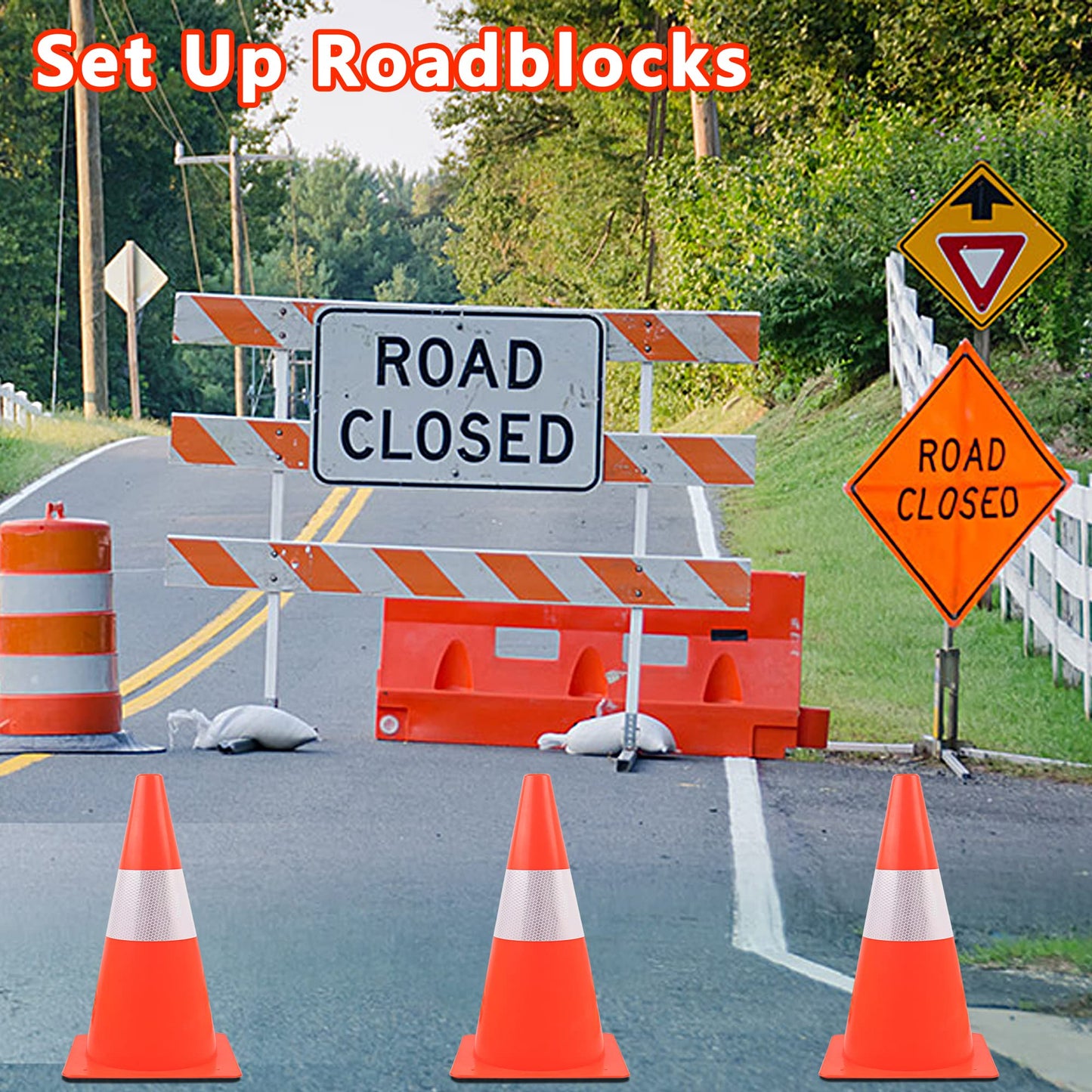 12 inch Traffic Safety Cones with Reflective Collars,[4 Pack]Orange Soccer Training Cones| Parking Cones| Construction Cones|Road Cones for Parking lot, Driveway, Sport and Driving Training.