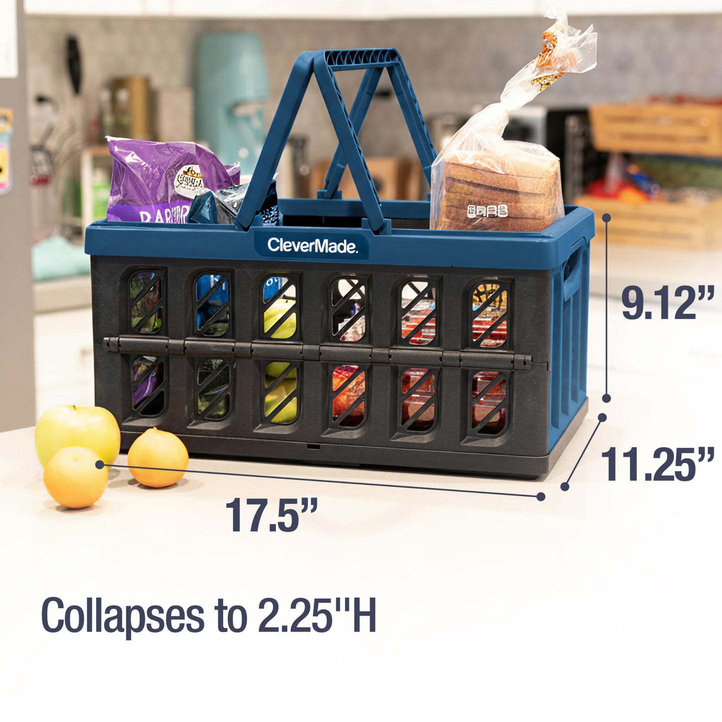 CleverMade Eco Collapsible Shopping Basket with Handles, 24L Ocean, 3 Pack