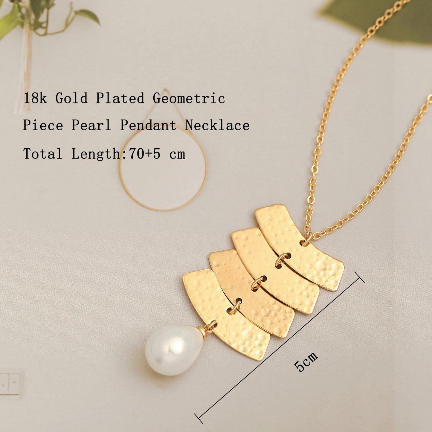 CANEVINKA 18k Gold Plated Geometric Teardrop Charm ，Pearl Pendant Necklace for Women, Dainty Long Adjustable necklace, Handmade Stackable Jewelry with Lobster Claw Clasp