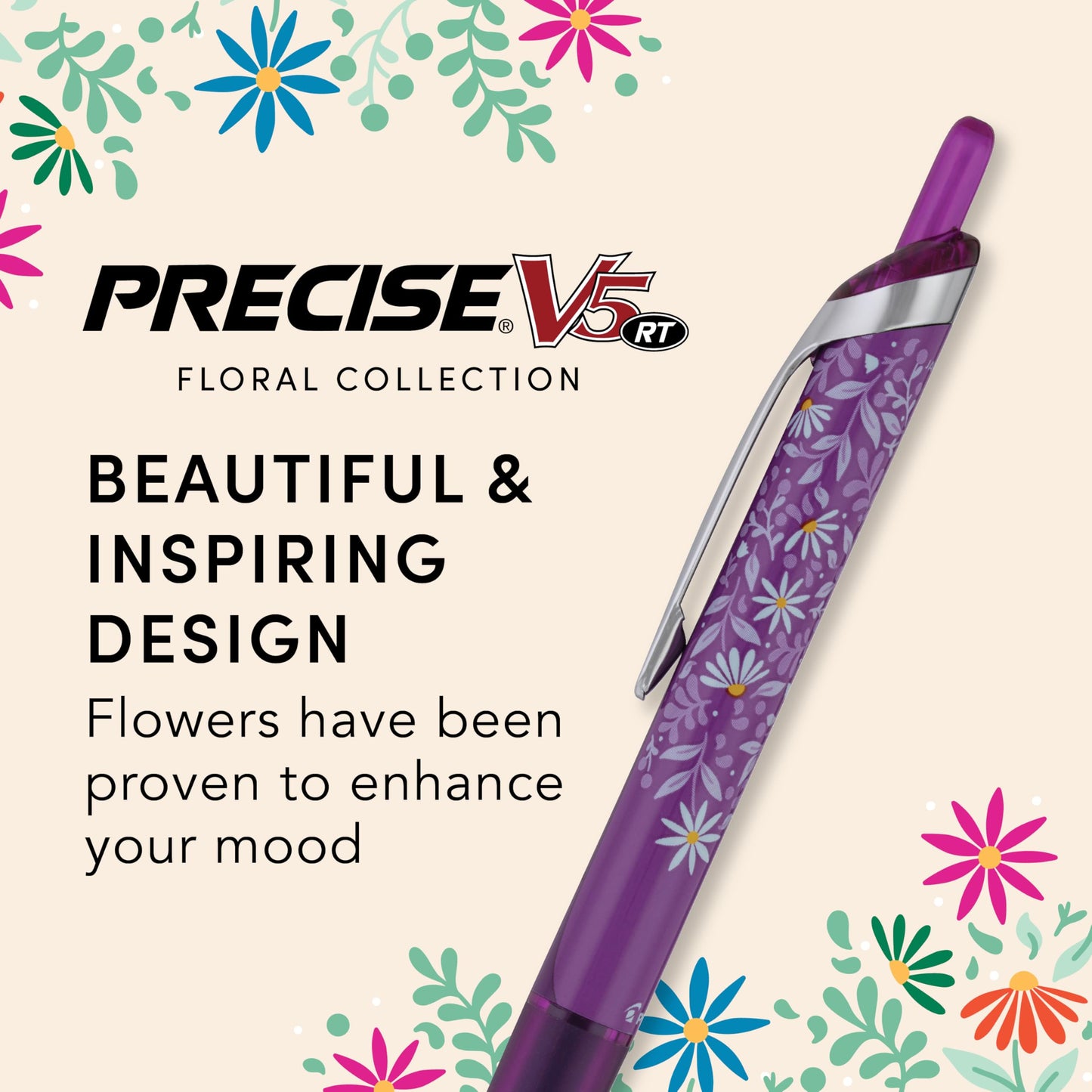 Pilot, Precise Premium Rolling Ball Pens, Floral Collection, Extra Fine Point 0.5 mm, 7 Pack, Ultra-Smooth Writing, Assorted Designs