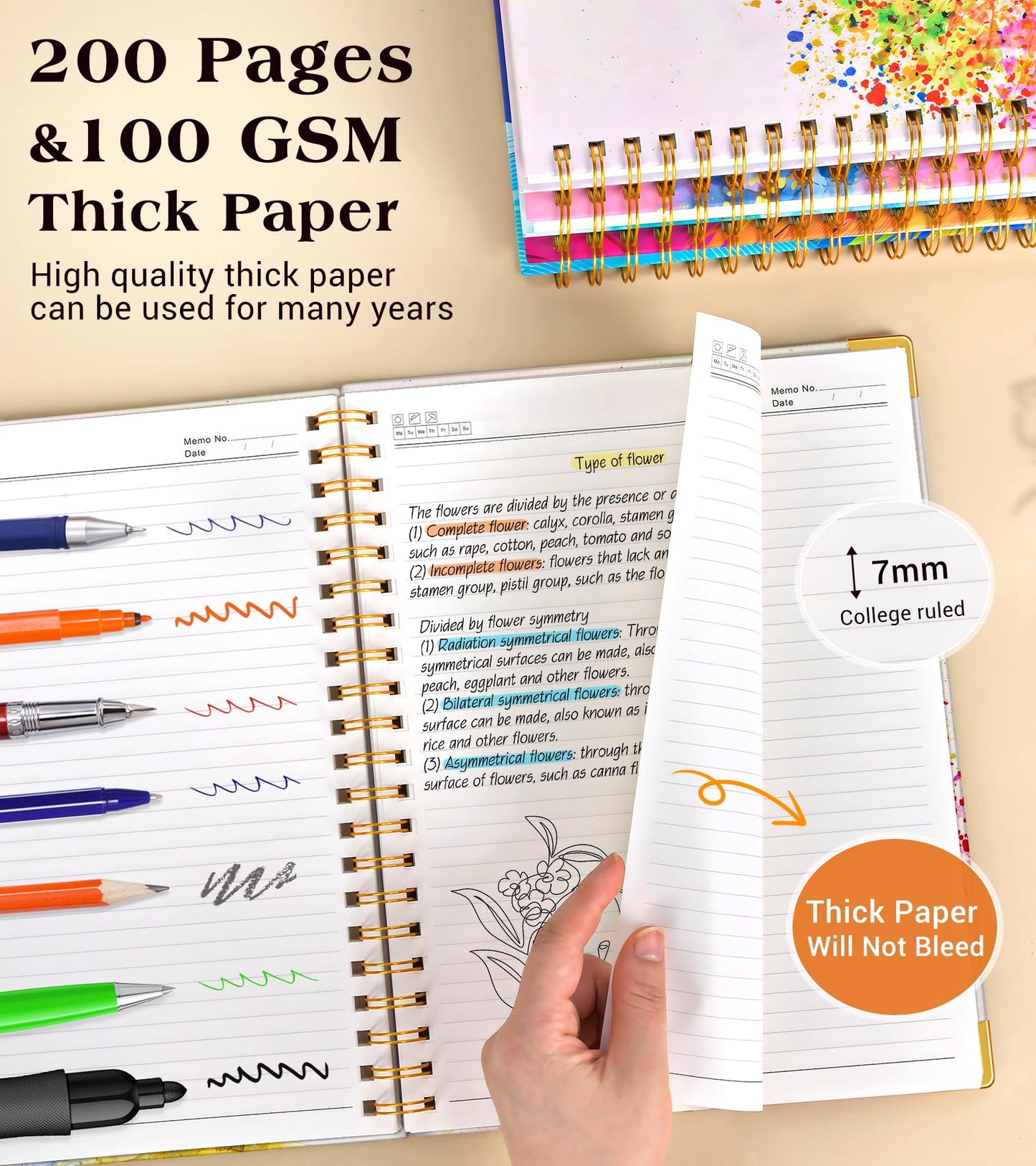 Lined Spiral Notebook Journal for Women, 200 Pages Cute Notebooks 8.5” x 11”, A4 Large Hardcover Spiral Journals with 100 GSM Thick Paper, College Ruled Notebook for Writing Work School, Colorful Tree of Life