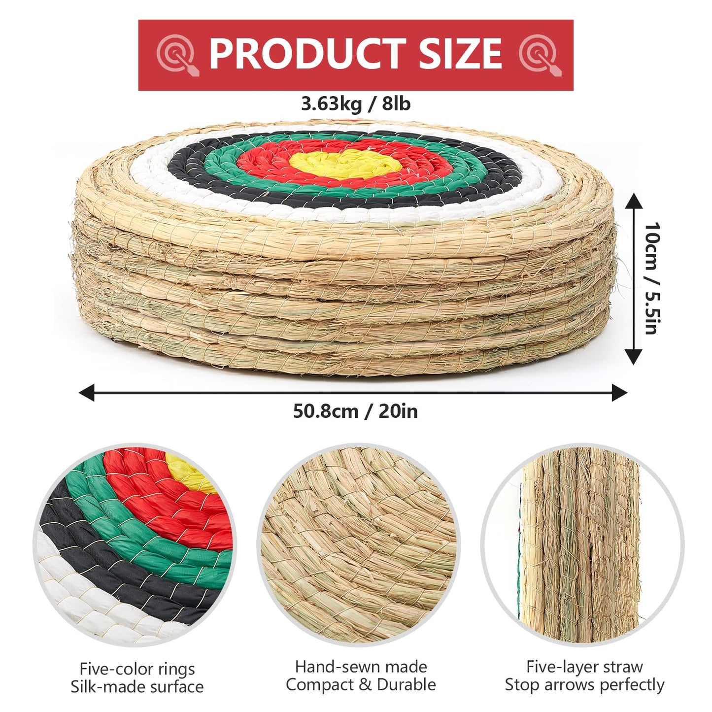 Swatlo Archery Target 20Inch Round Straw Archery Targets for Backyard, Traditional Hand-Made Crossbow Target, Bow Targets Archery (7 Layer Green)