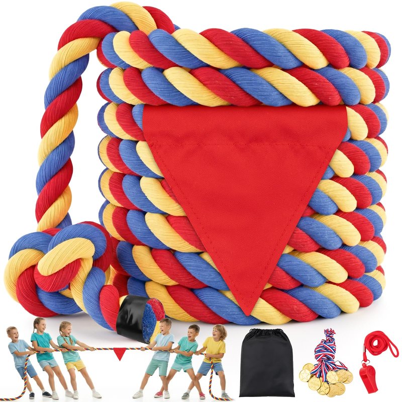 HOKINETY Tug of War Rope for Kids & Adults - 20ft Soft Cotton Outdoor Pulling Rope with Flag for Team Building Activities Field Day Family Reunions Birthday Parties Camping Games