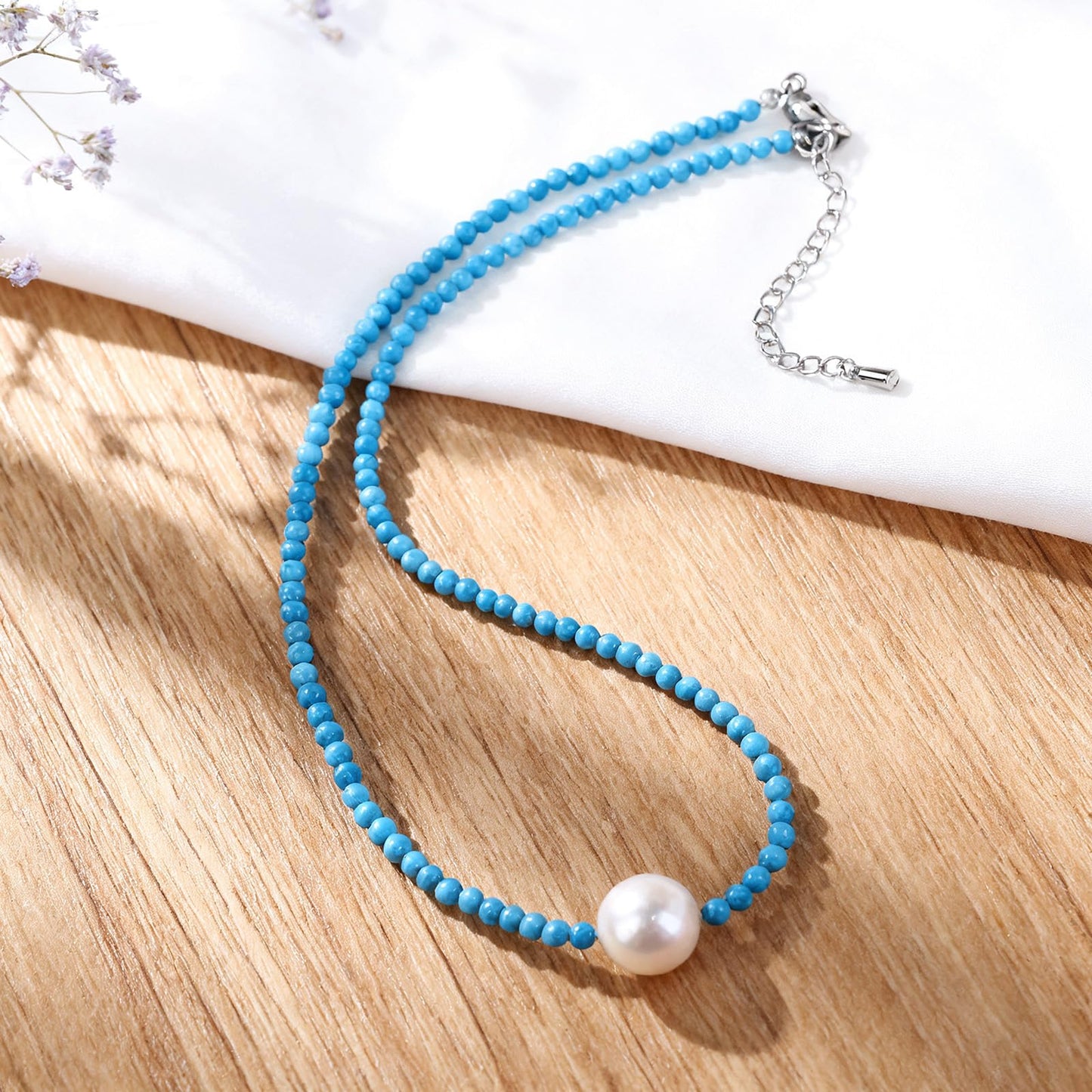 GEMTAL Dainty Single Pearl Pendant Necklaces for Women Trendy,Turquoise Necklace Natural Gemstone Stone Beaded Choker,Delicate Round Freshwater Pearl Necklace Jewelry Gift for Women