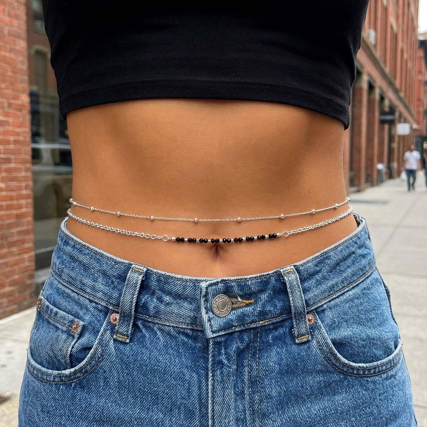Wriidy Layered Beads Waist Chain Silver Women Belly Chain Adjustable Silver Body Jewelry Accessories for Bikini