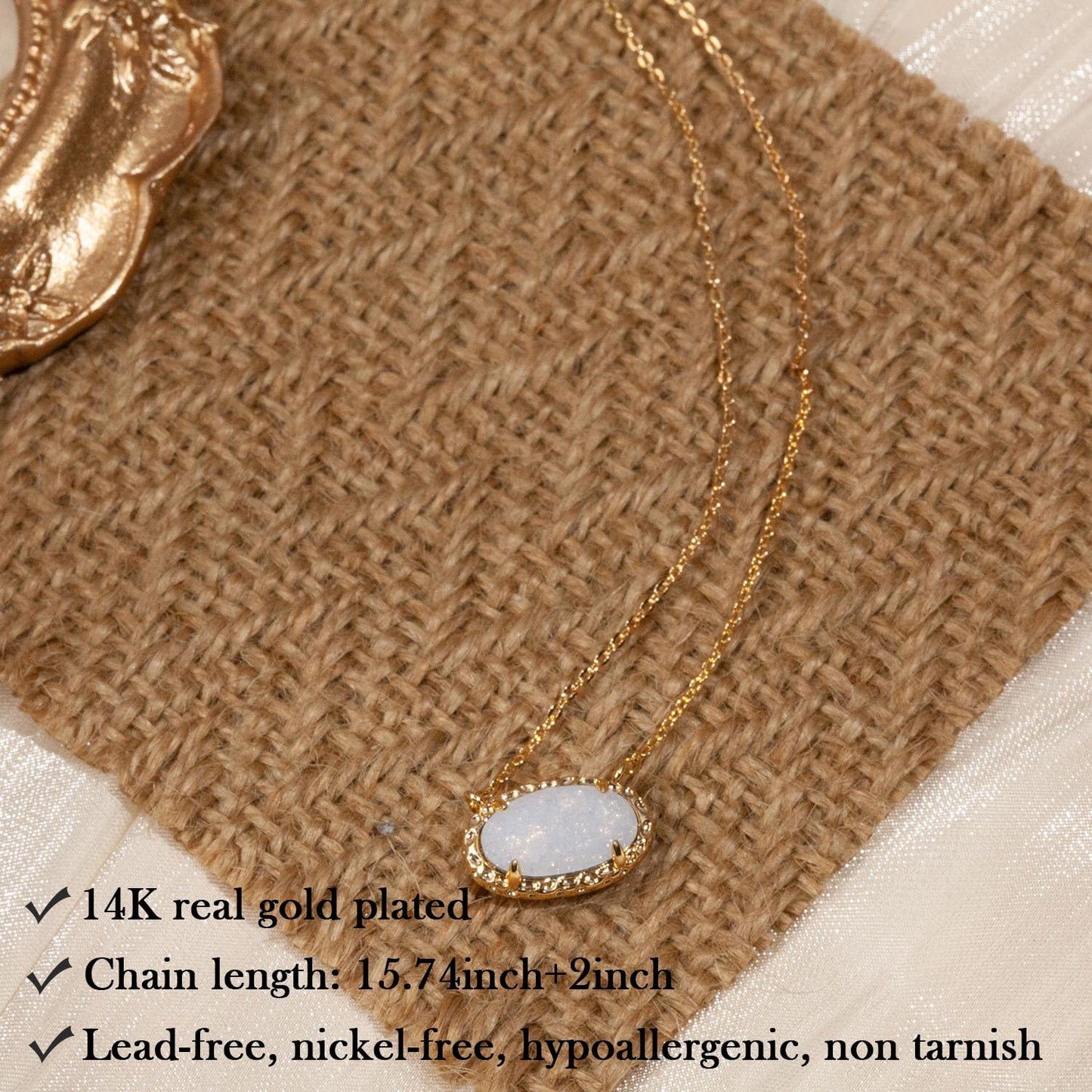 TLY Gold Necklace for Women 14k Gold Plated Dainty Gemstone Pendant Necklace Red Rose Quartz Black Emerald Green Blue Prom Choker Necklace Birthday Wedding Bridesmaid Necklace Mothers Day Jewelry gifts