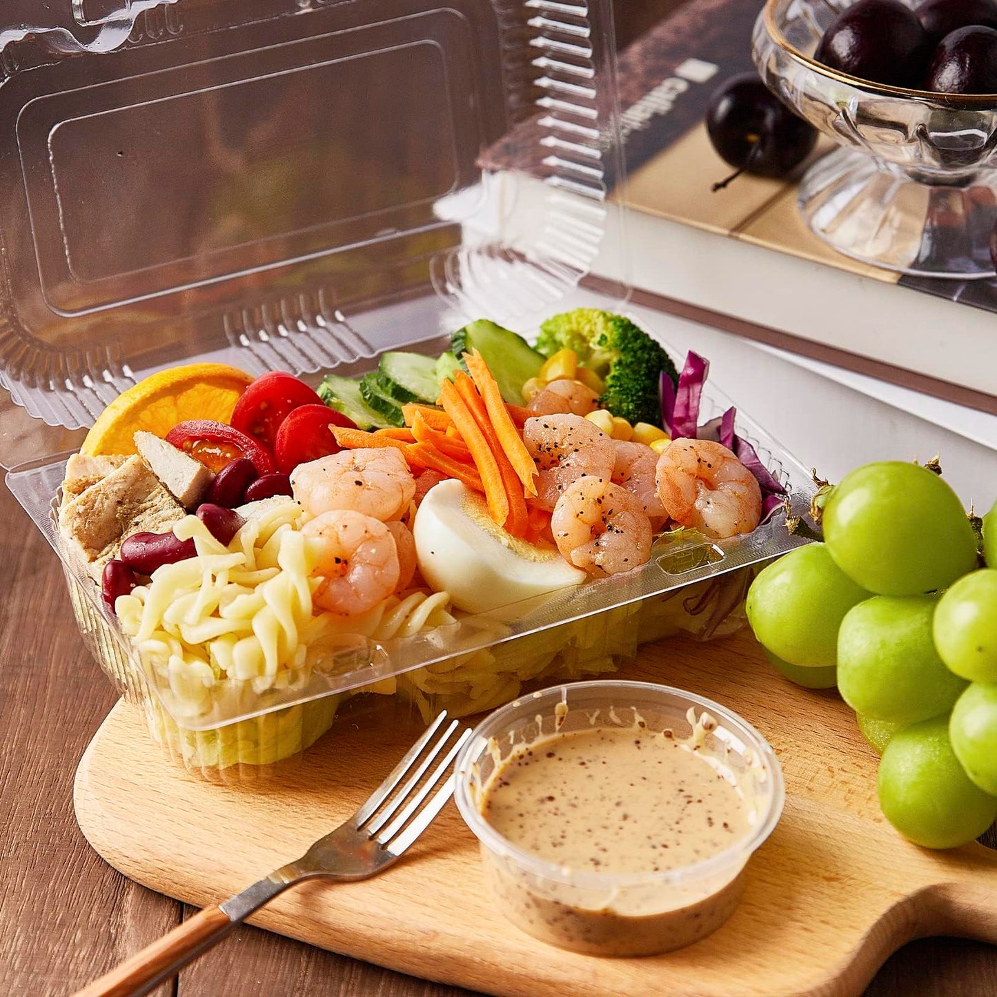 TOFLEN Disposable Sturdy Plastic Hinged Food Containers with Clear Lids (80 Pack) Clamshell Take Out Loaf Containers 7.2x4.7x3 Inches To Go Dessert Box Cake Slice Salad Pastry Sandwich Container