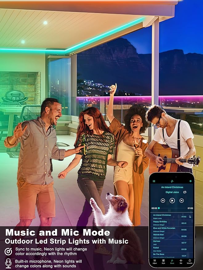 200ft Outdoor Led Strip Lights Waterproof, Ip68 Outside Led Light Strip Waterproof with Remote and App Control, Exterior Led Rope Lights Music Syne RGB Strip Lights for House Decor(2 * 100ft)