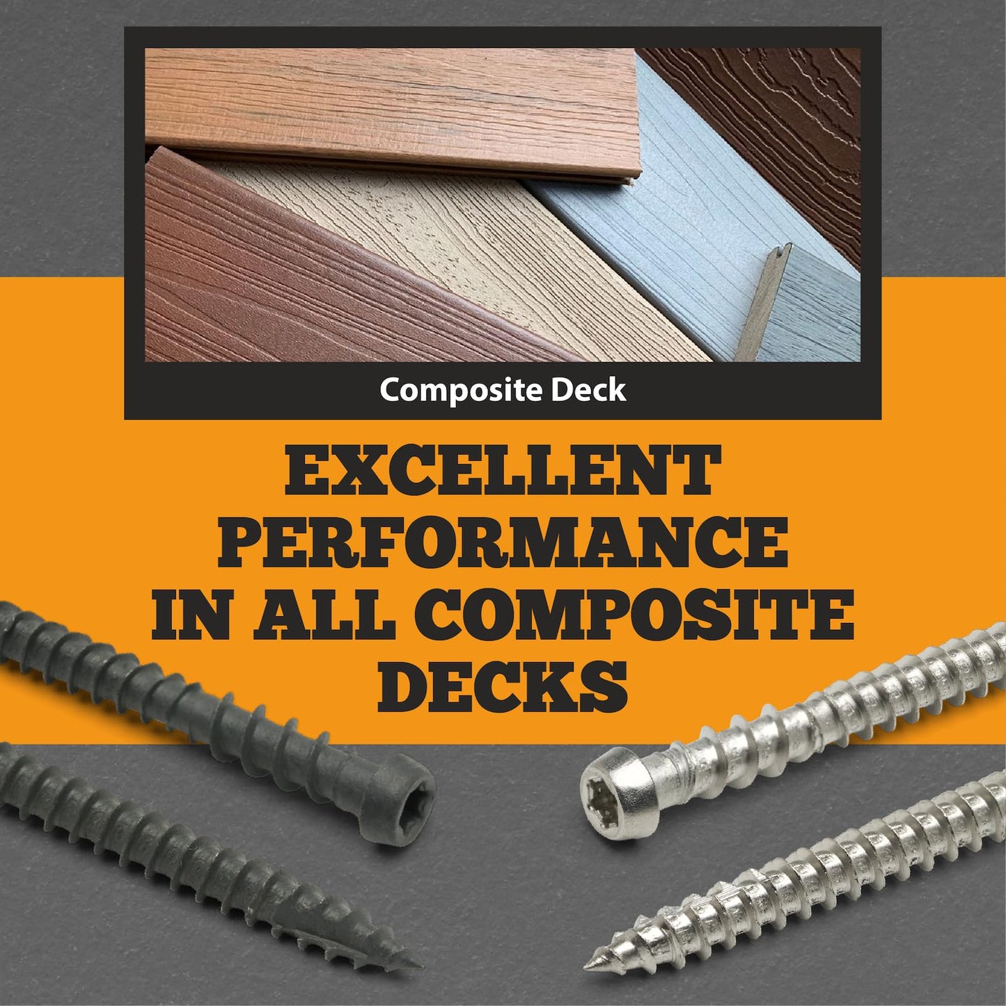 Coated Composite Deck Screws #10 x 2, Self Tapping Wood Screws and Deck Screws with Torx T20 Star Drive, Type 17 Point, Flat Head, 1 Free Bit Included (Stone Gray, 350), by YYL FASTENER