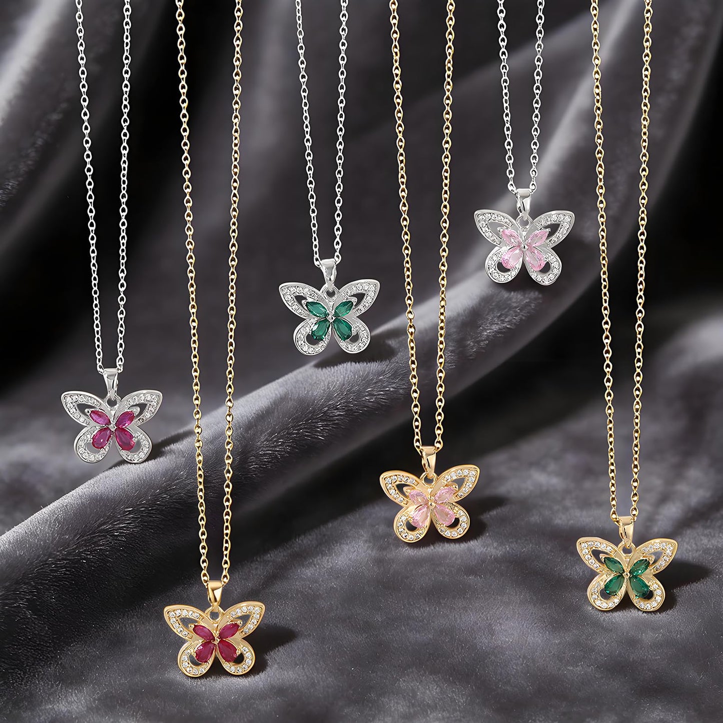 crataly Emerald Butterfly Necklace For Women-Silver Plated May Birthstone Necklace For Valentine's Day Mother's Day Christams Birthday Gifts