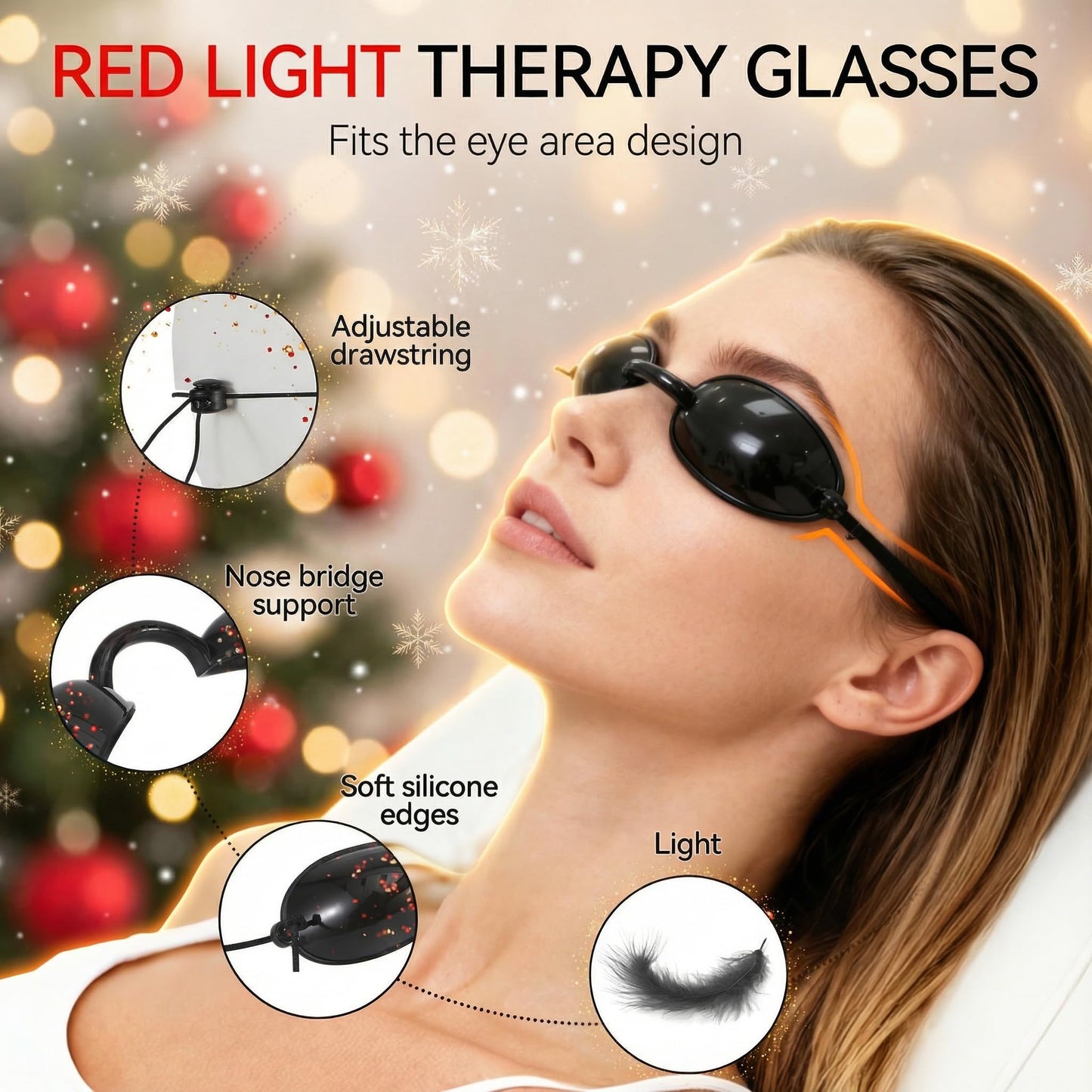 4 PCS Red Light Therapy Glasses, Half - clear Eyes Protection for Tanning Bed Goggles, Safety Glasses for Sunbathing & Laser Beauty Treatment, Black Wearing length adjustable Protective Goggles