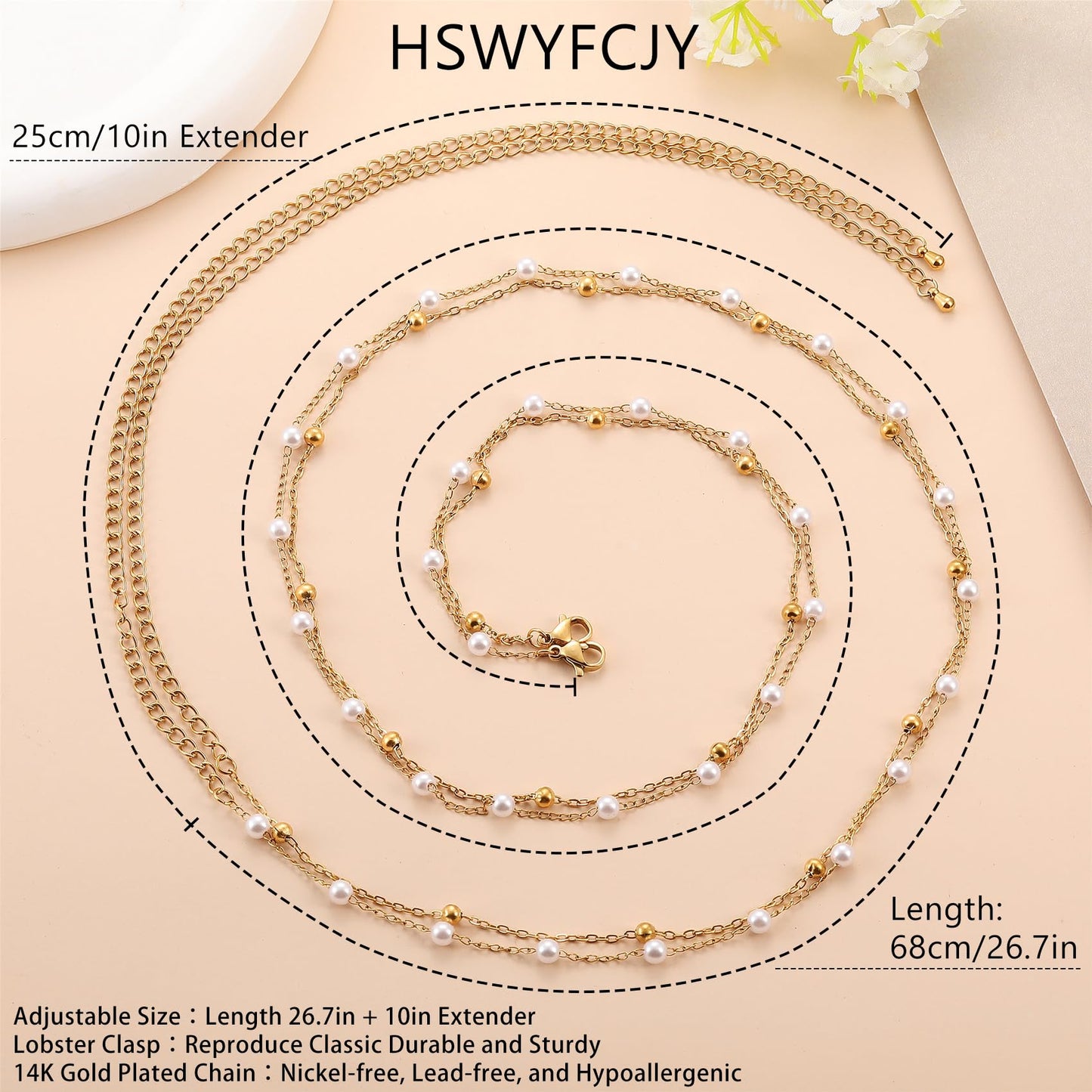 HSWYFCJY 1PCS/2PCS Gold Waist Chain for Women - Adjustable Shell Belly Chain Jewelry Accessories for Sexy Bikini, Waterproof Layered Summer Body Belt Chains for Beach, Party, 26.7"+9.8" Extender