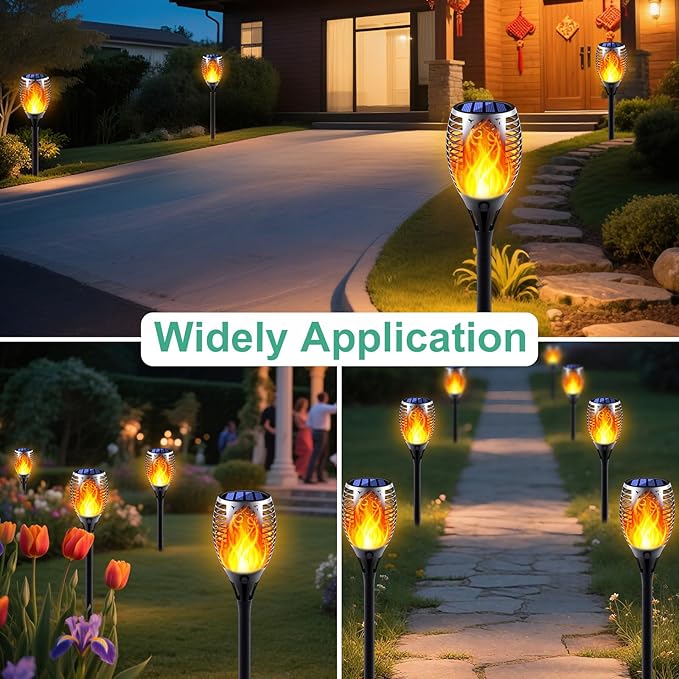 Solar Torch Lights, 8 Pack with Extension Rods & Realistic Flickering Flame, Waterproof Outdoor Pathway Lights for Garden, Yard, Patio, Lawn Landscape Decoration