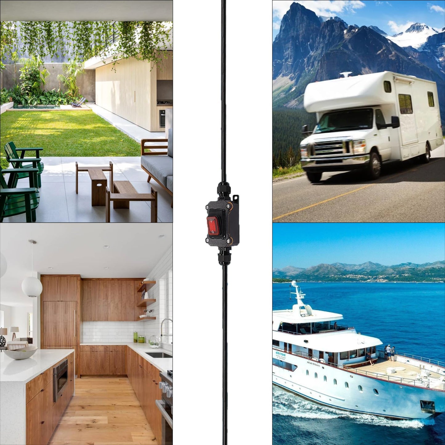 FUAUJUE Inline Cord Switches with 1.31FT 16AWG Cable Piggyback (3-core Bare Wire) Cord On/Off AC 110-240V Inline Power Switchs with Red Rocker Button for caravans Kitchens or Other Equipment(AC).