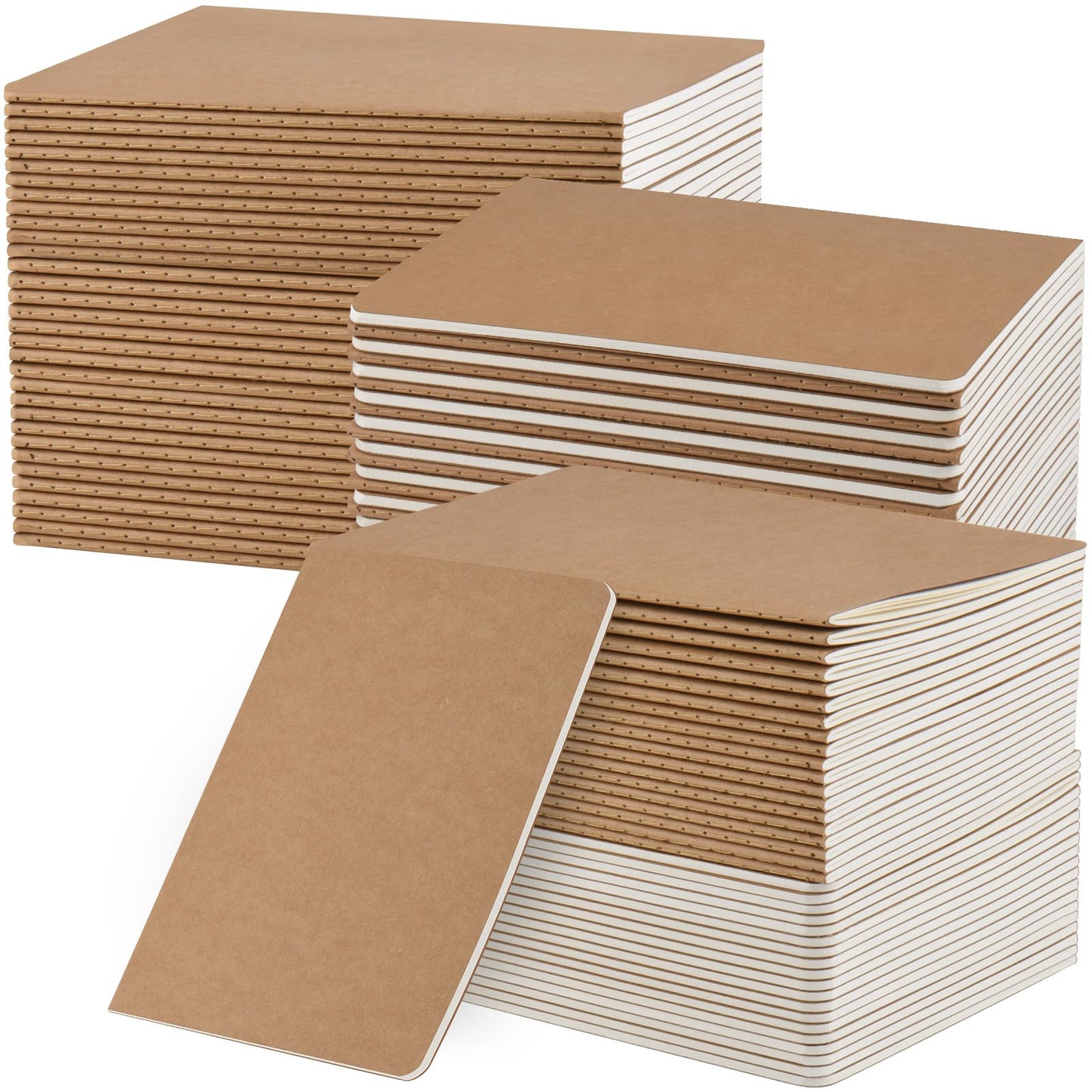 ZCZN 100 Pack A5 Kraft Notebooks Bulk, 8.15x5.5 Inches Lined Paper Journaling Notebooks, Notebooks for Work, Composition Notebooks for School, Journal Notebooks for Office, 60 Pages