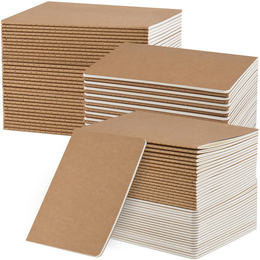 ZCZN 100 Pack A5 Kraft Notebooks Bulk, 8.15x5.5 Inches Lined Paper Journaling Notebooks, Notebooks for Work, Composition Notebooks for School, Journal Notebooks for Office, 60 Pages