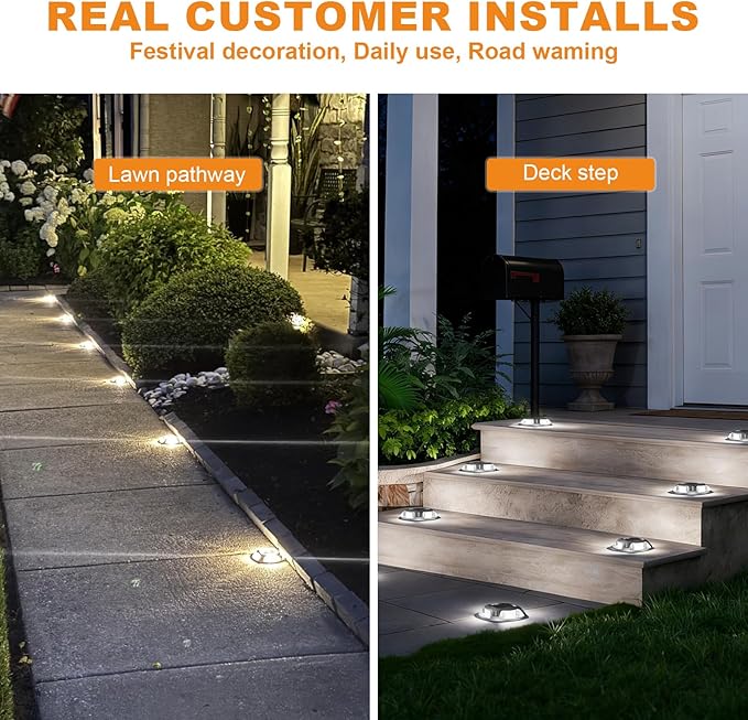 VOLISUN Solar Driveway Lights Dock Marine Lights 16 Pack,2 Colors in 1,Outdoor IP67 LED Deck Light,Solar Powered Waterproof Warning Step Ligh for Driveway Sidewalk Pathway (White/Warm White)