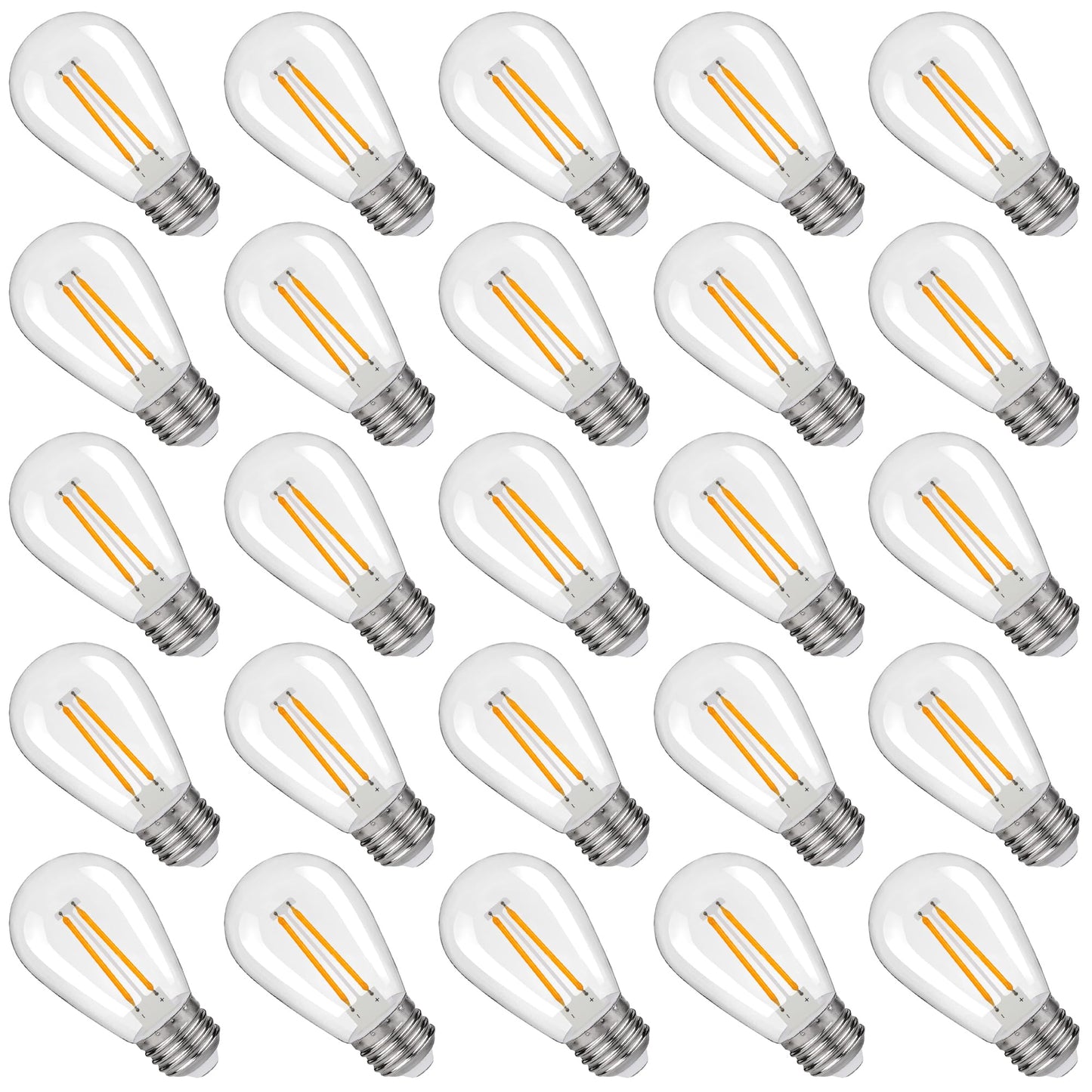 S14 Replacement LED Light Bulbs, Shatterproof & Waterproof 2W S14 LED Bulbs, Outdoor String Lights , E26 Base Patio Edison LED Light Bulbs, Warm White 2200K Plastic 150LM Non-Dimmable 25 Pack