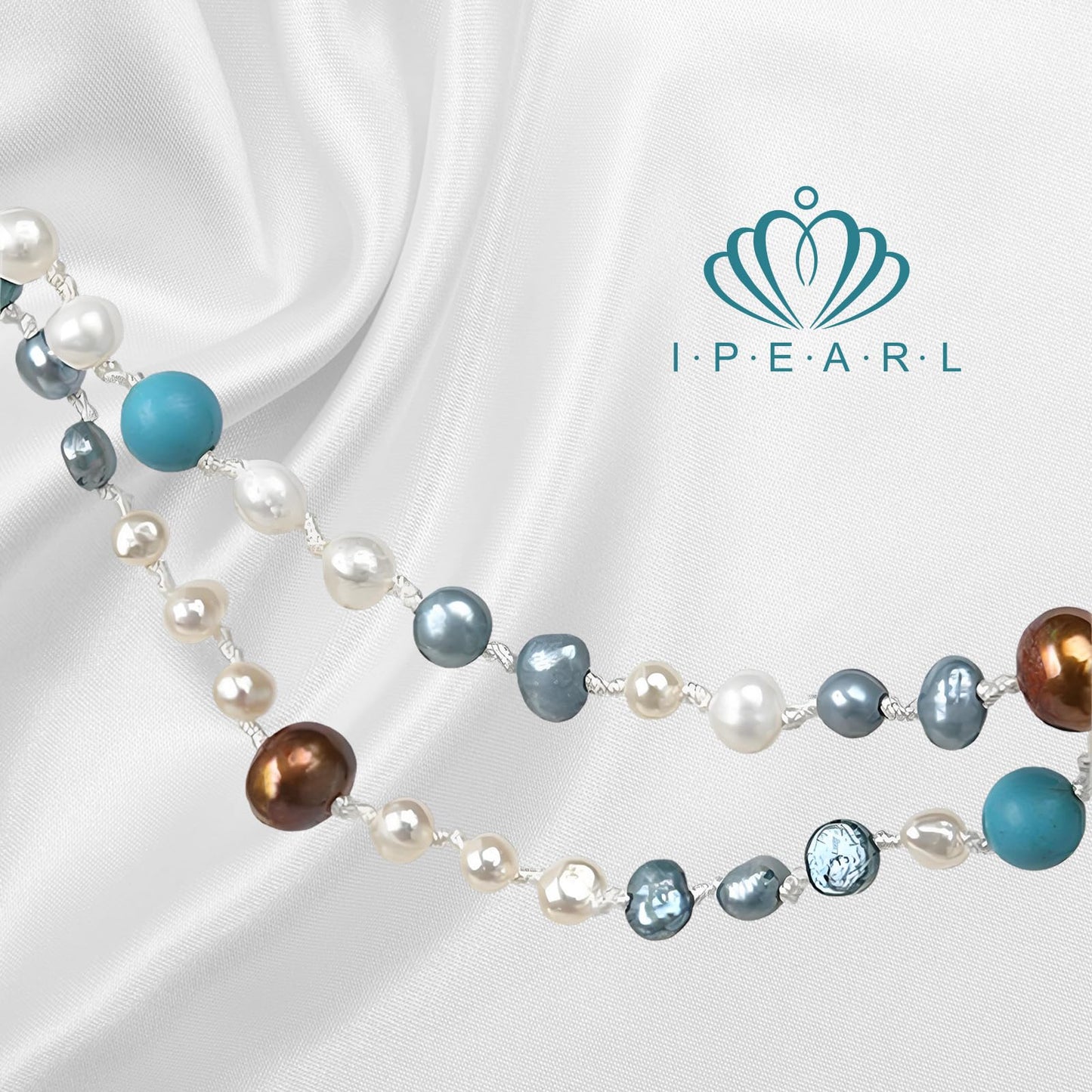 Handmade BOHO Freshwater Pearl Necklace - Pearl Clasp with 4-5mm Multicolor Round Pearls, 20" with Turquoise Multiple Strands Baroque Luxury Jewelry Gift