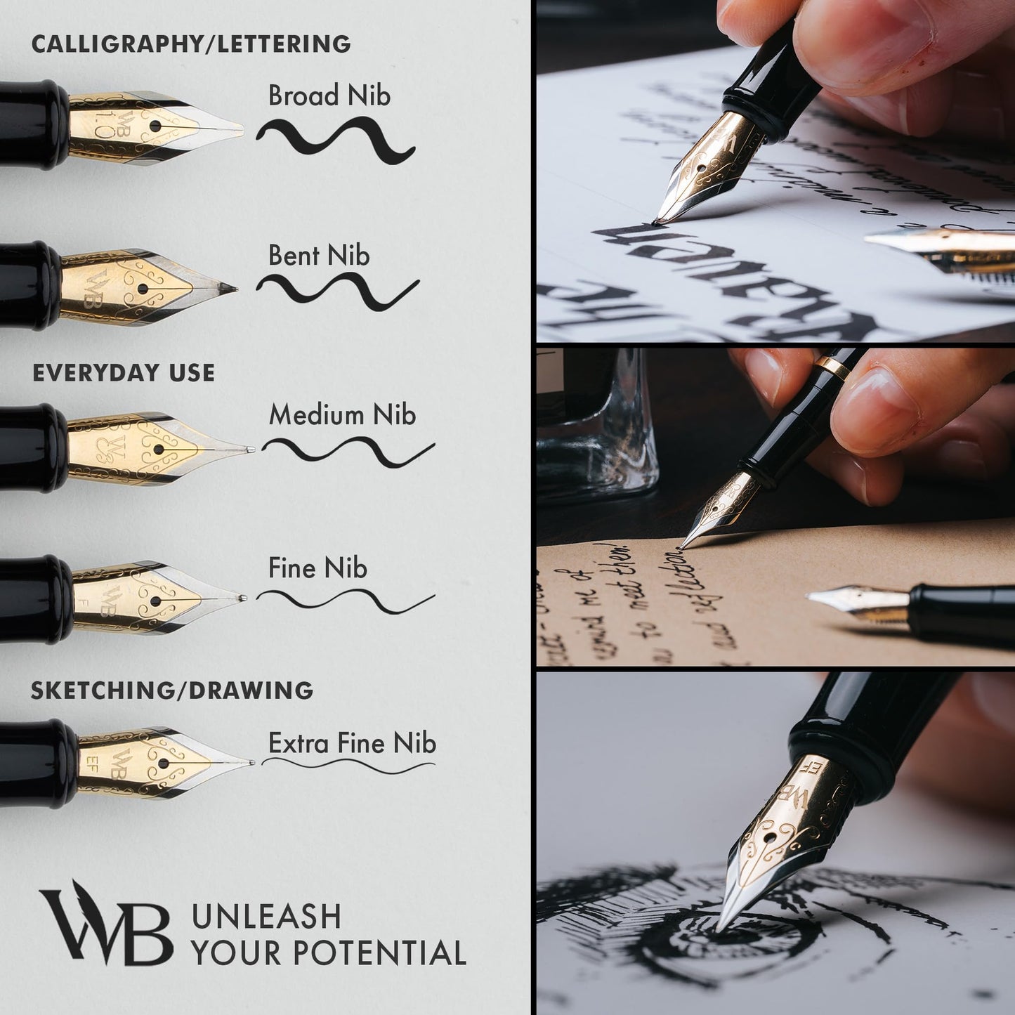 Wordsworth & Black Fountain Pen Set, Medium Nib, Includes 24 Ink Cartridges and Ink Refill Converter, Gift Case, Journaling, Calligraphy, Smooth Writing Pens [Black Chrome], Perfect for Men and Women