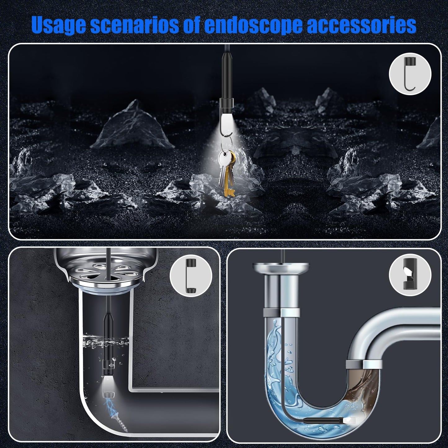 Endoscope Camera with Light, 1920P HD Borescope Camera with Light,Semi-Rigid Inspection Endoscope with 8 Adjustable LED, IP68 Waterproof Drain Scope Camera for for iOS/Android,16.4ft